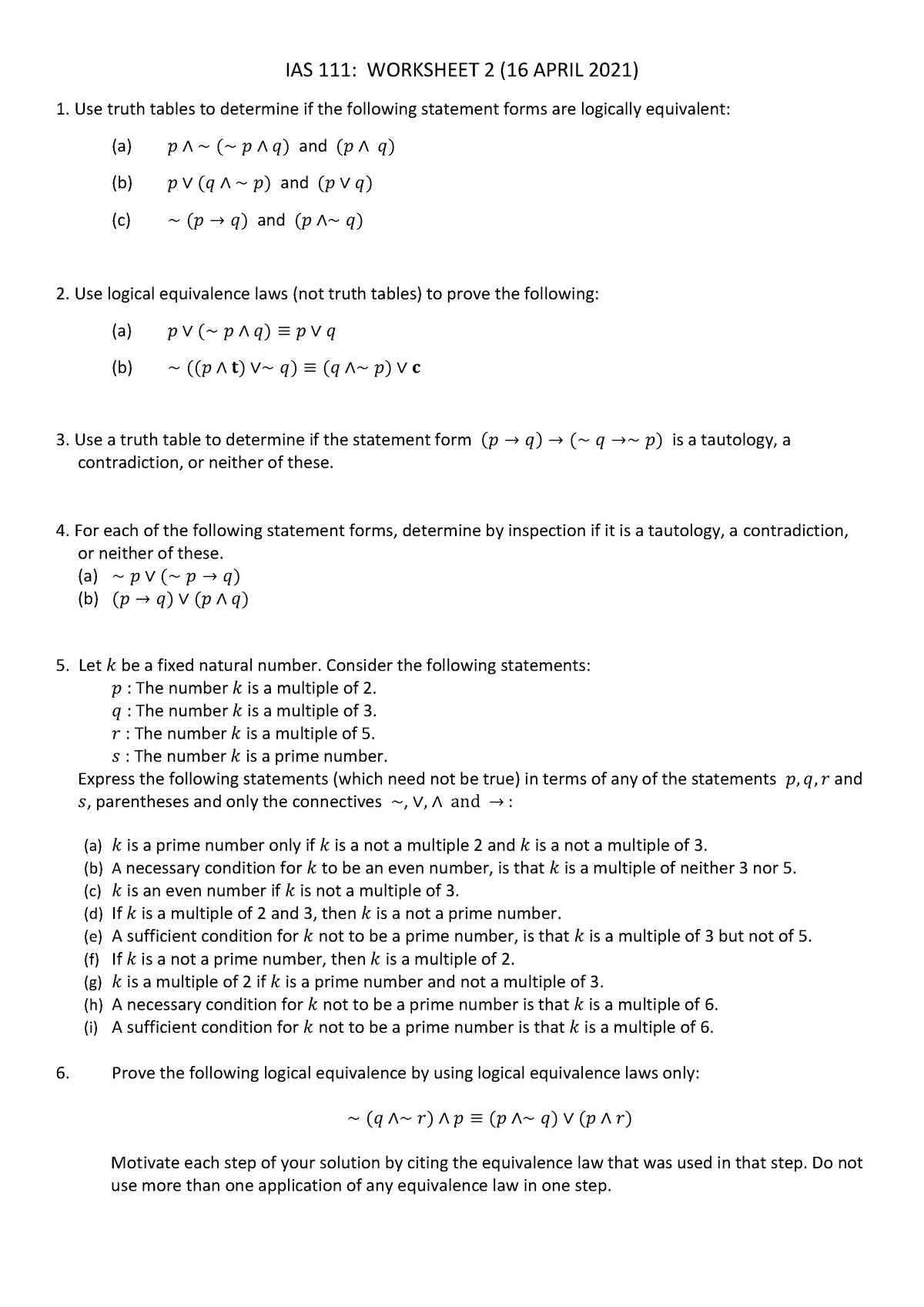 Tutorial worksheet 2 WTW 114 mathematics - IAS 111: WORKSHEET 2 (16 ...