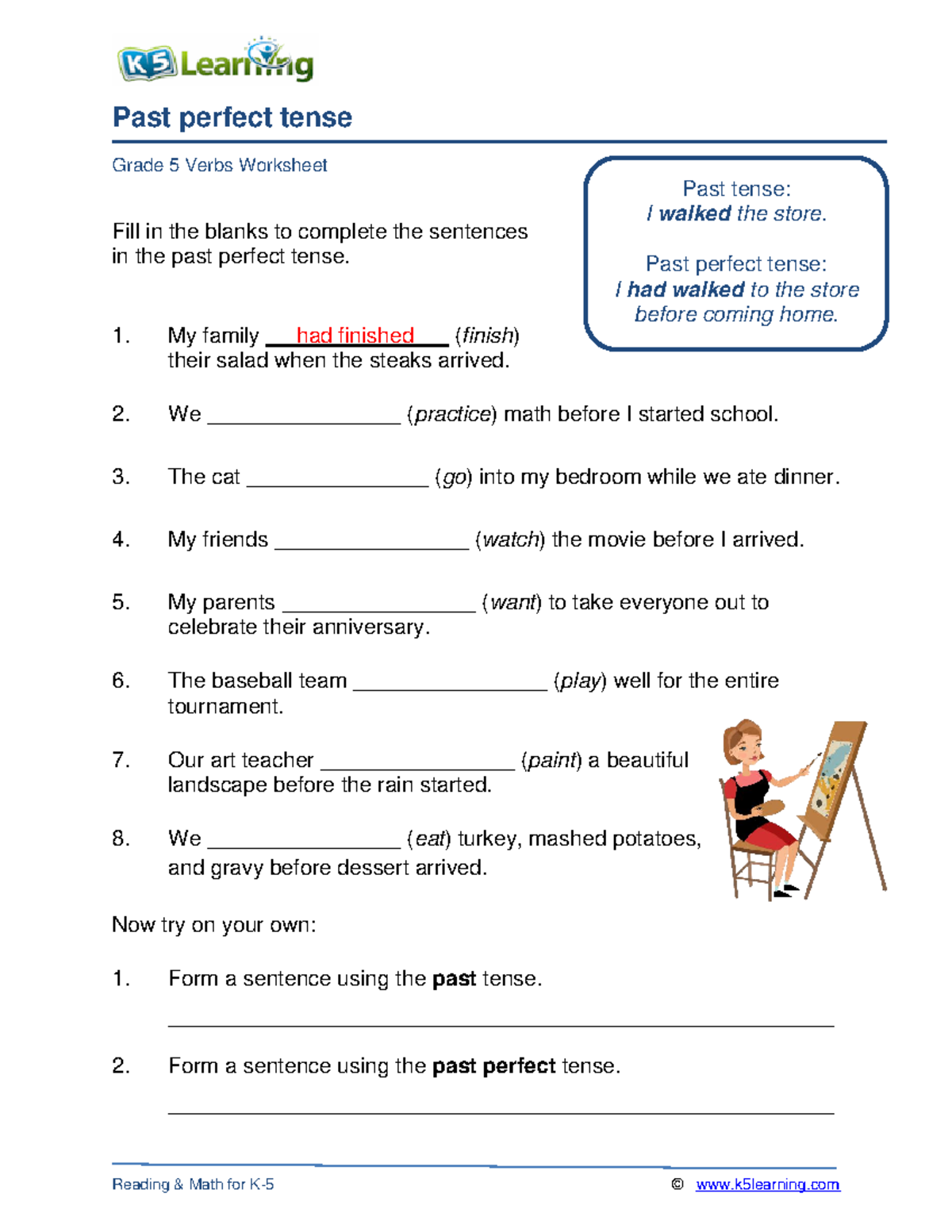 Grade 5 past perfect tense - Past perfect tense Grade 5 Verbs Worksheet ...