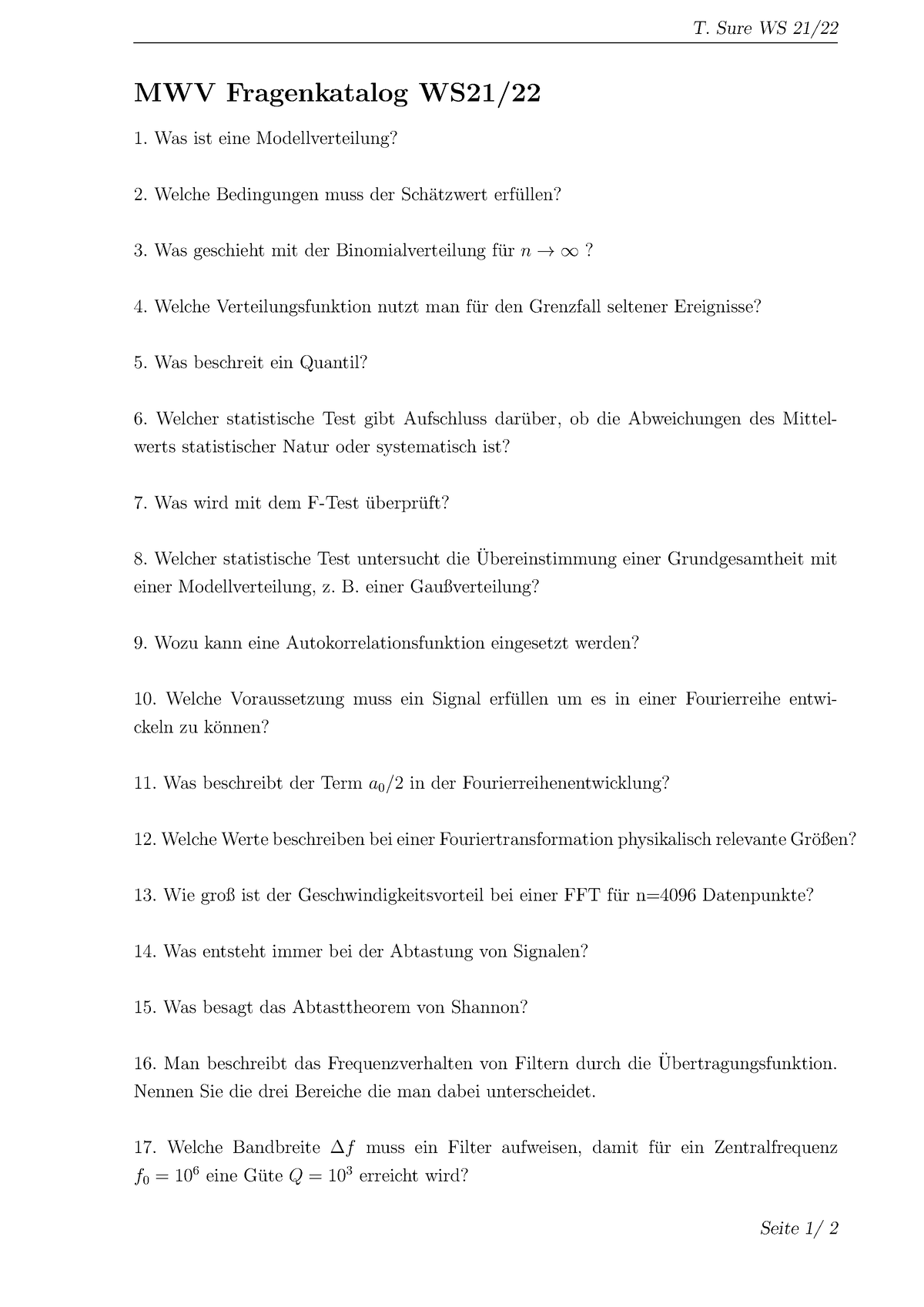 MWV Fragenkatalog - T. Sure WS 21/ MWV Fragenkatalog WS21/ Was Ist Eine ...