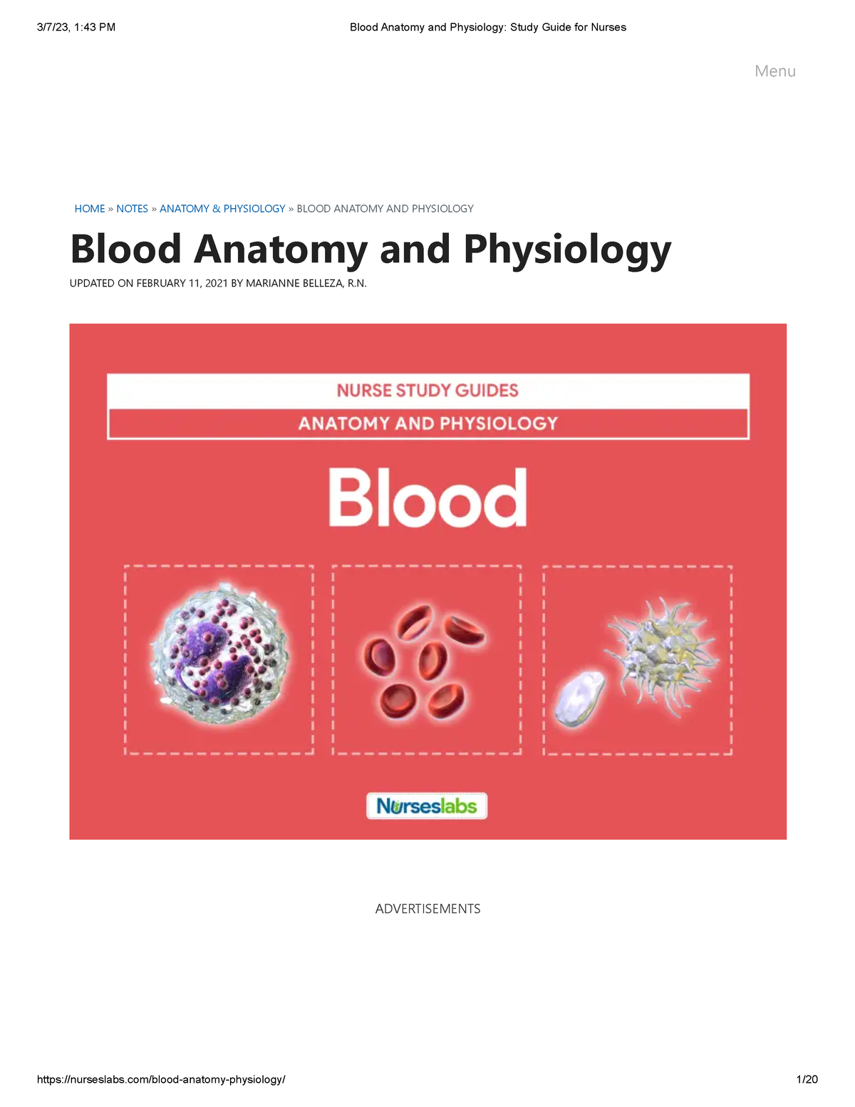 Blood Anatomy And Physiology Study Guide For Nurses-columbia Southern ...