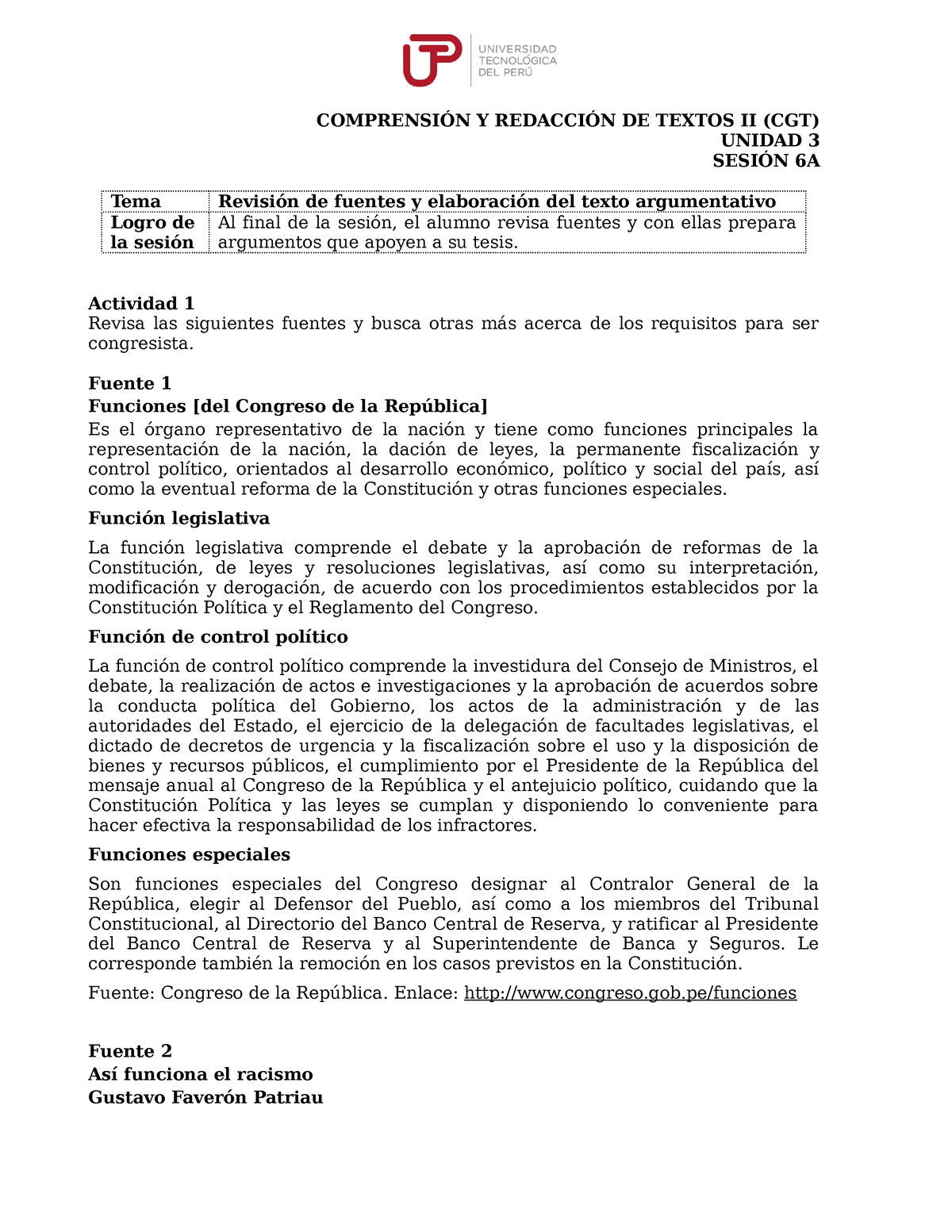 U3 S6 Texto Argumentativo (requisitos Congreso) Sh - COMPRENSIÓN Y ...