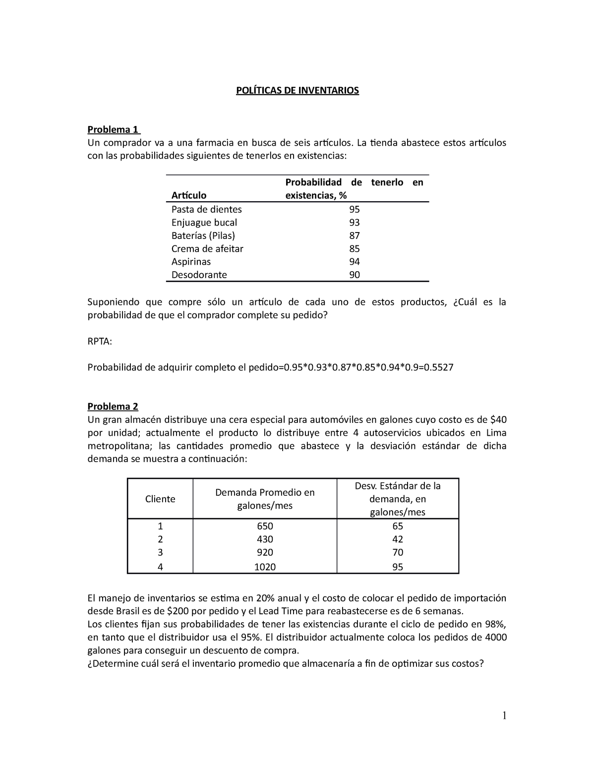 413622059 Ejercicios De Inventarios PolÍticas De Inventarios Problema 1 Un Comprador Va A Una 8437