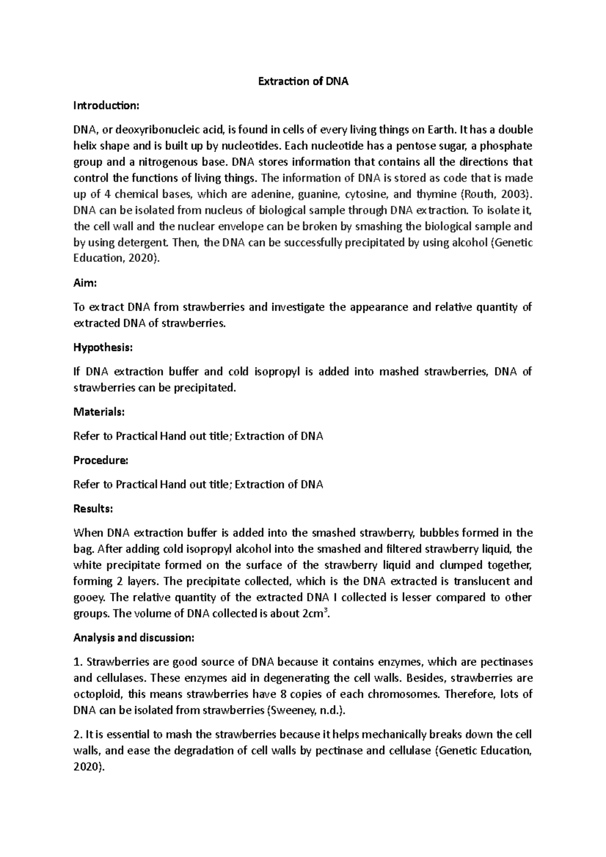 essay about dna extraction