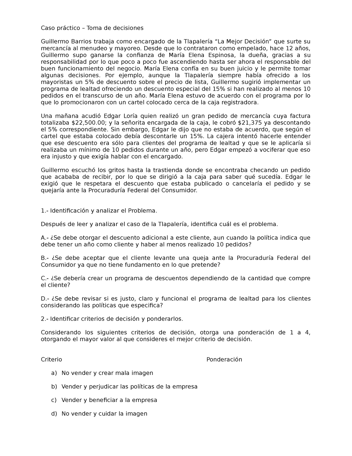 caso pratico toma de decisión caso práctico toma de decisiones