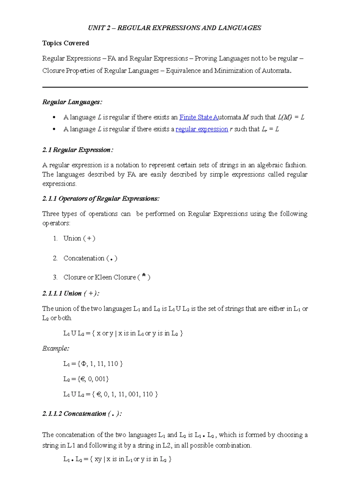 Theory of Computation - 22CYT504 - Notes - 1st Semester 2nd Semester ...