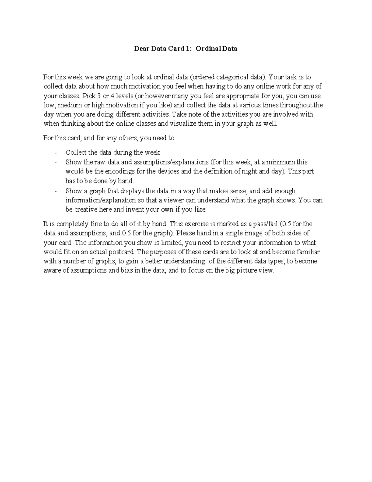Dear Data Card 2 (Ordinal Data) - Dear Data Card 1: Ordinal Data For ...
