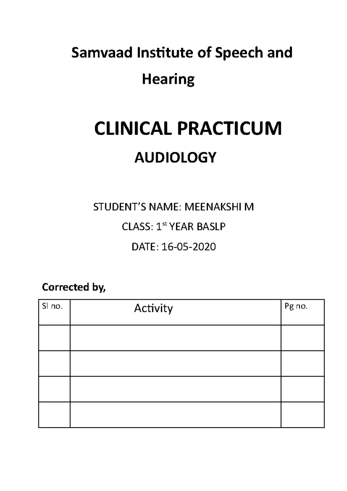 Audilogy clincal practcium 2nd sem half Updated - Samvaad Institute of ...
