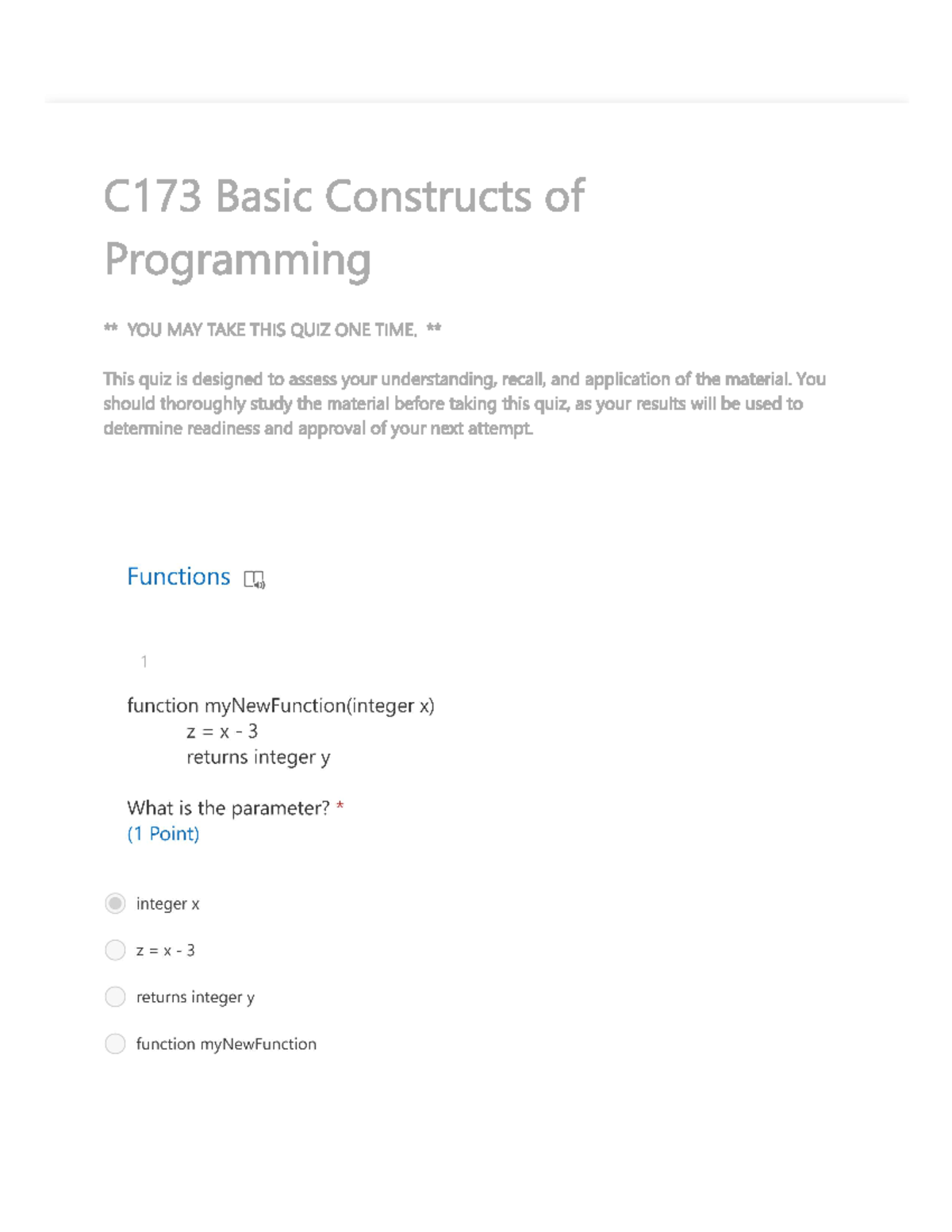 Basic Constructs Of Programming Quiz - ITEC C173 - Studocu