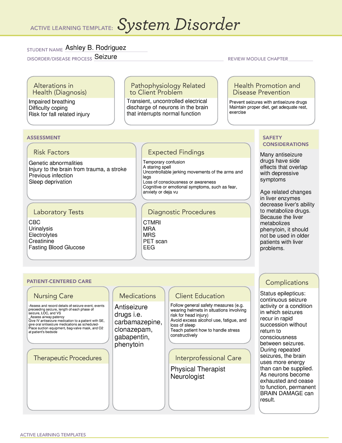 system disorder seizure - ACTIVE LEARNING TEMPLATES System Disorder ...