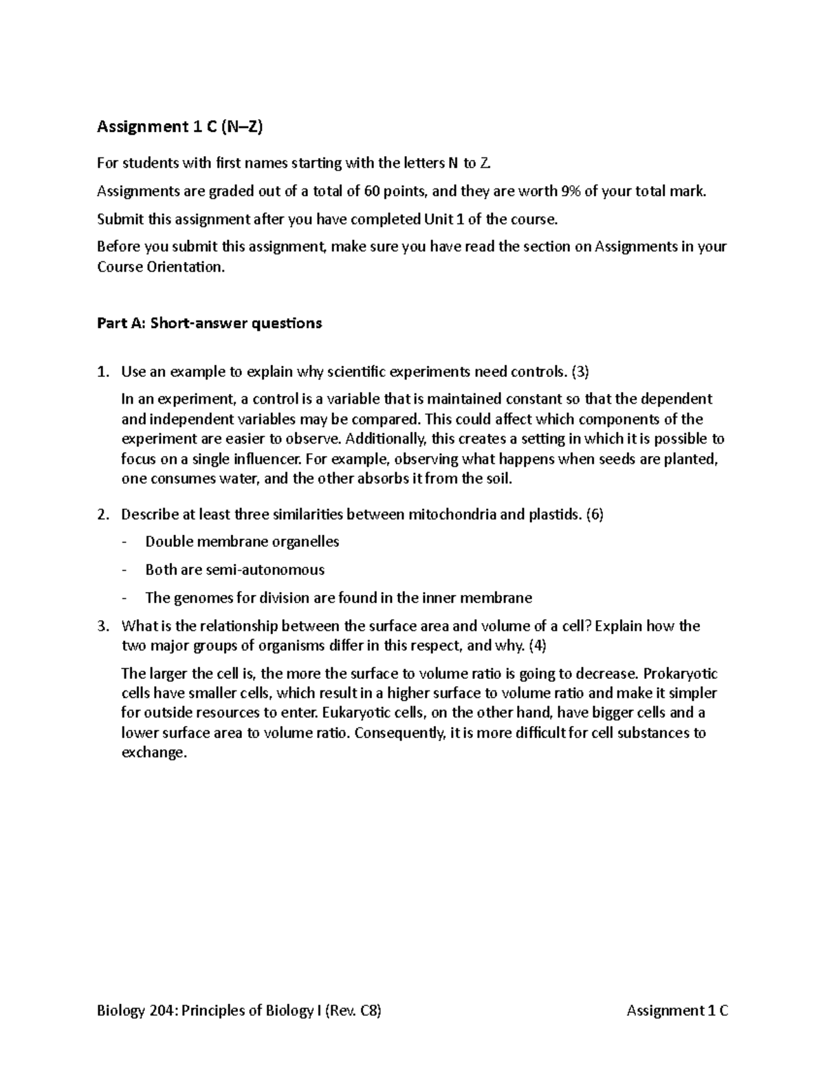 Assignment 1c (n Z) - Assignment 1 C (n–z) For Students With First 