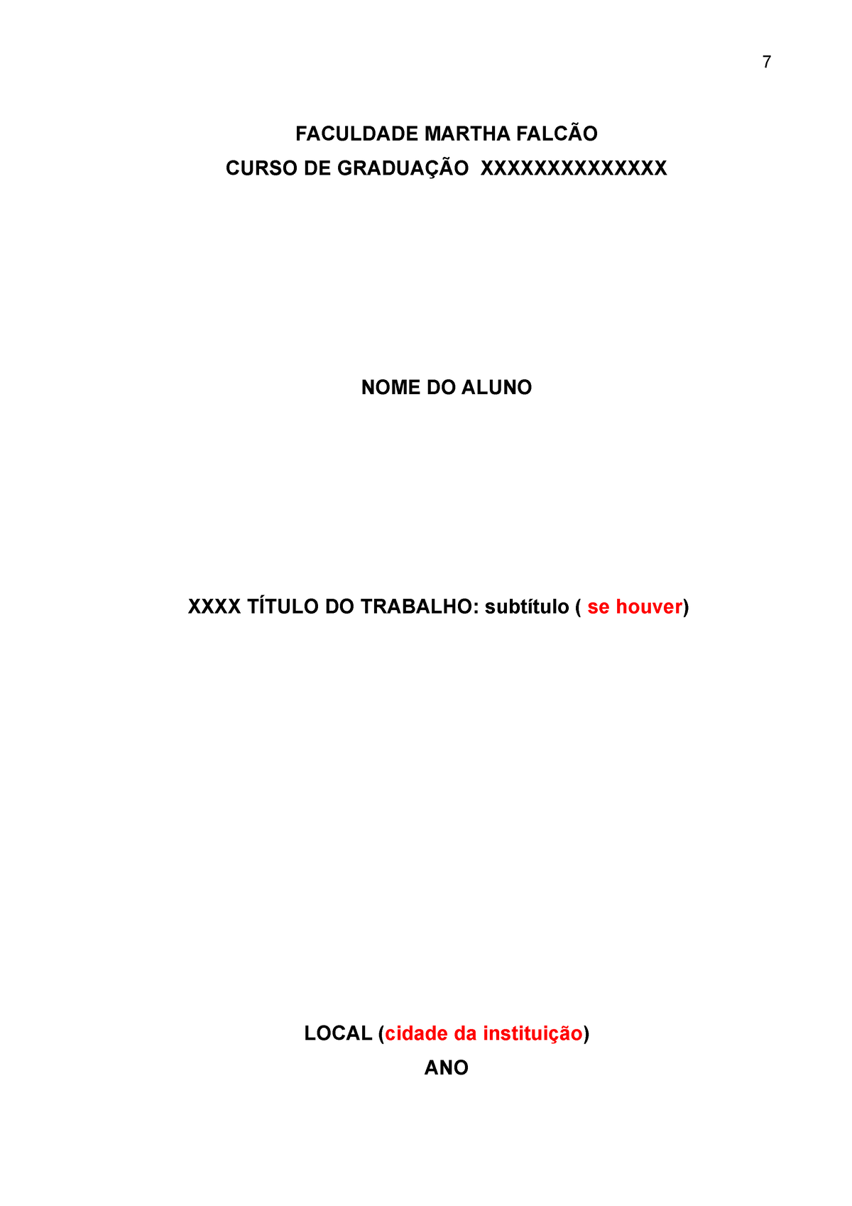 Modelo De Tcc Monografia Faculdade Martha FalcÃo Curso De GraduaÇÃo Xxxxxxxxxxxxxx Nome Do 6339