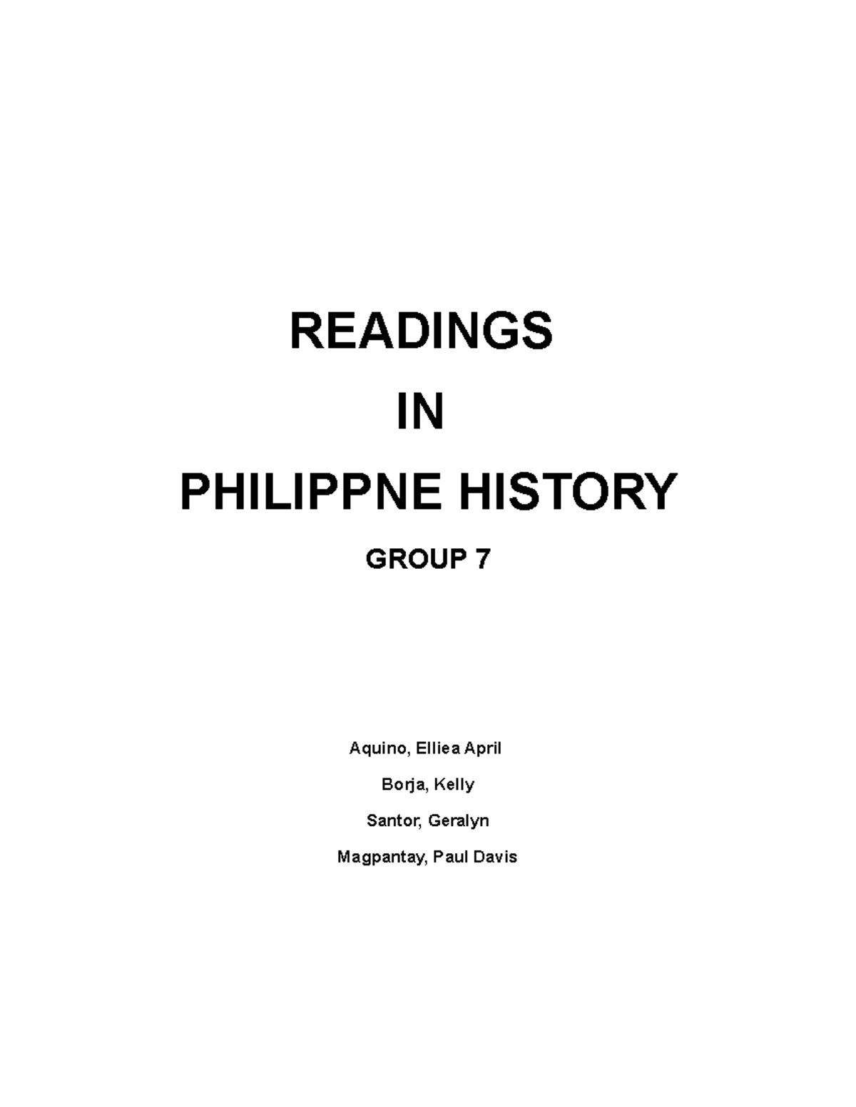 Activity 1 Group 7 - READINGS IN PHILIPPNE HISTORY GROUP 7 Aquino ...