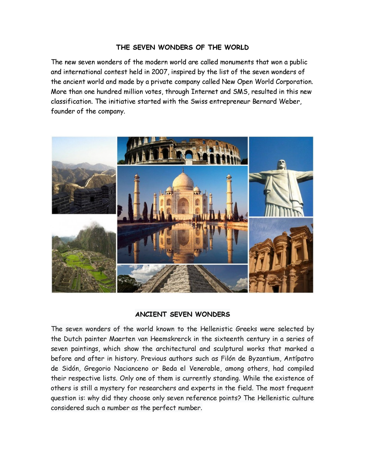 essay writing on seven wonders of the world