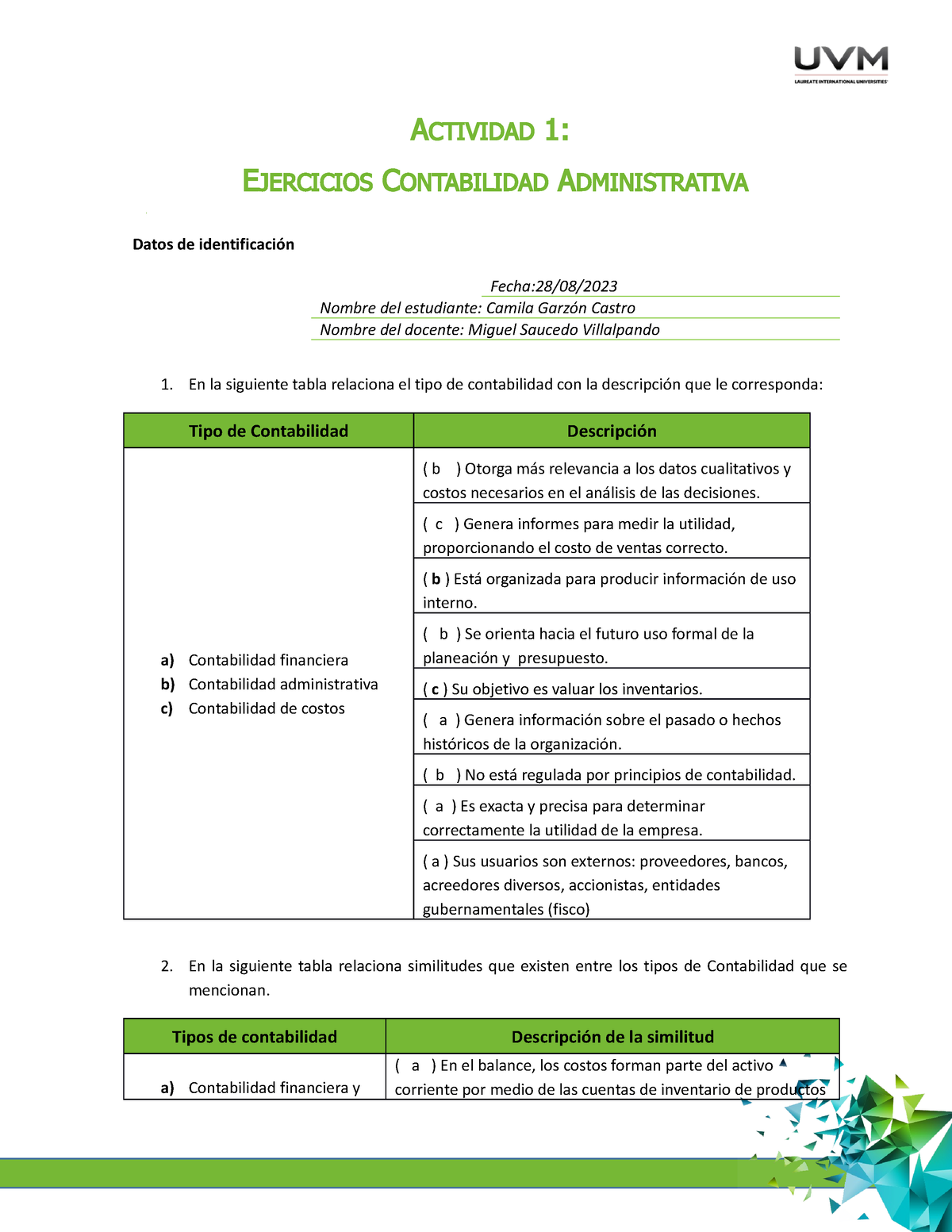 U1 Ejercicios A1 - Conta Admin - ACTIVIDAD 1 : EJERCICIOS CONTABILIDAD ...