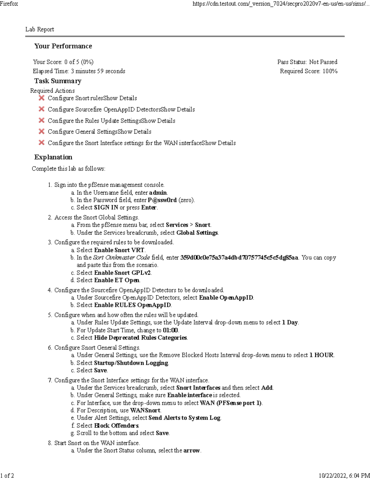 1 Testout lab Pass StatusNot Passed Required Score 100 Lab Report Your Performance Your