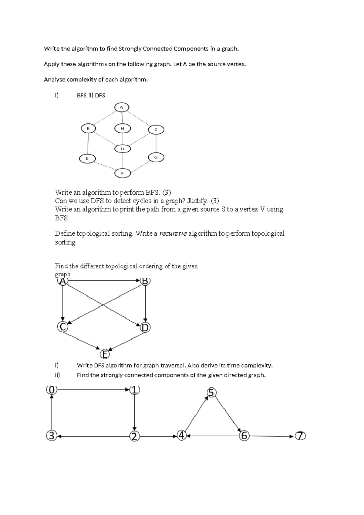 Problems-graphs - Write the algorithm to find Strongly Connected ... image.