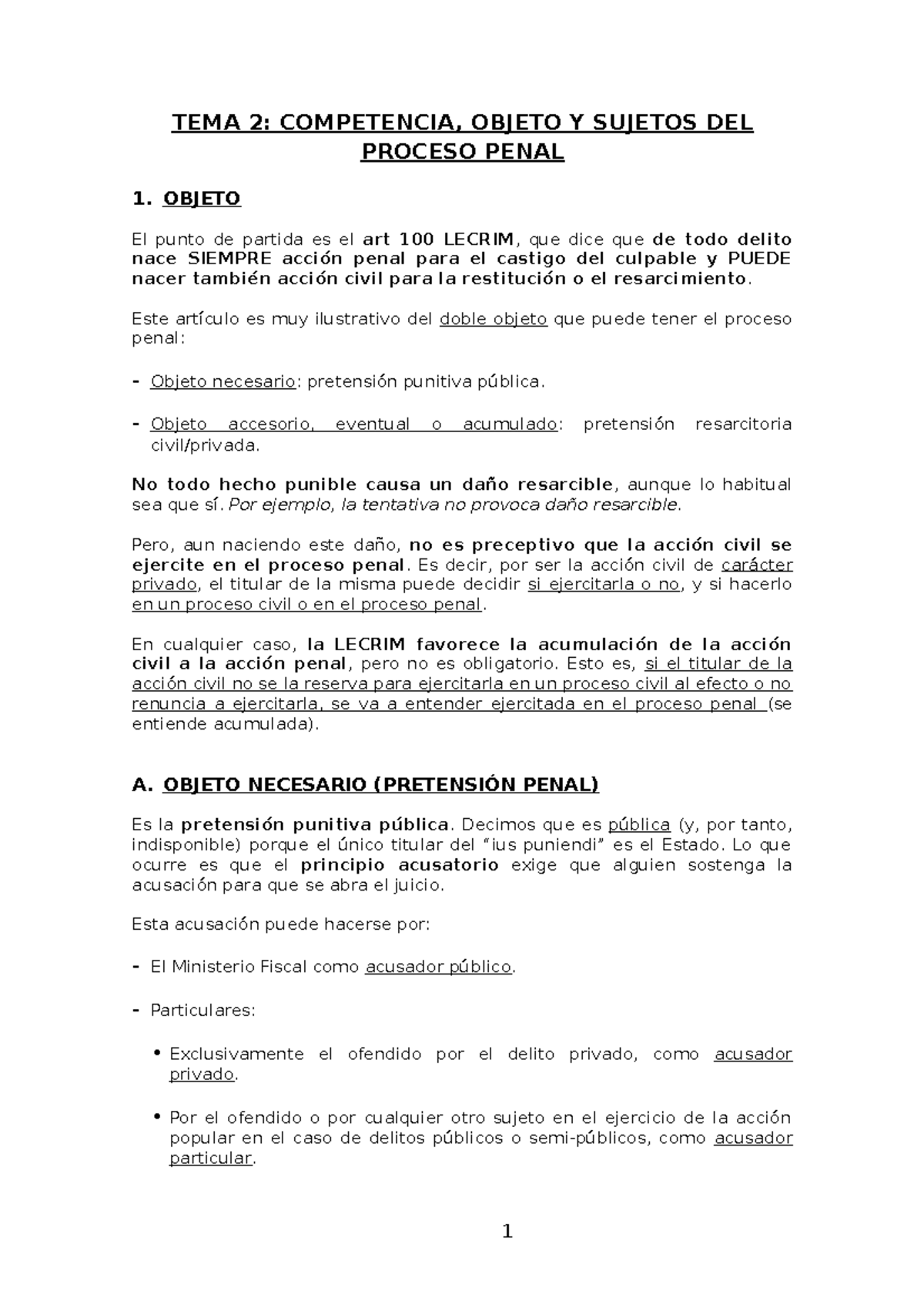 Tema 2 - Procesal Penal completo - TEMA 2: COMPETENCIA, OBJETO Y ...