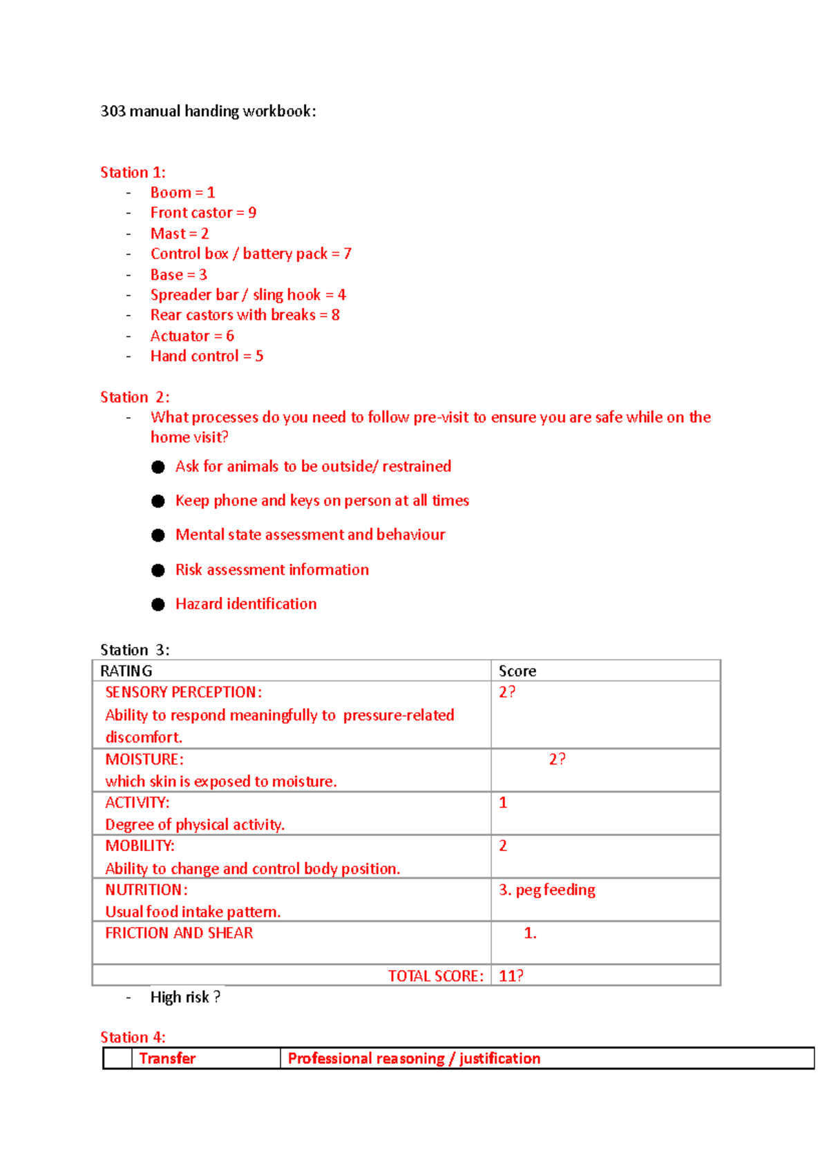 303 manual handing workbook answers - 303 manual handing workbook ...