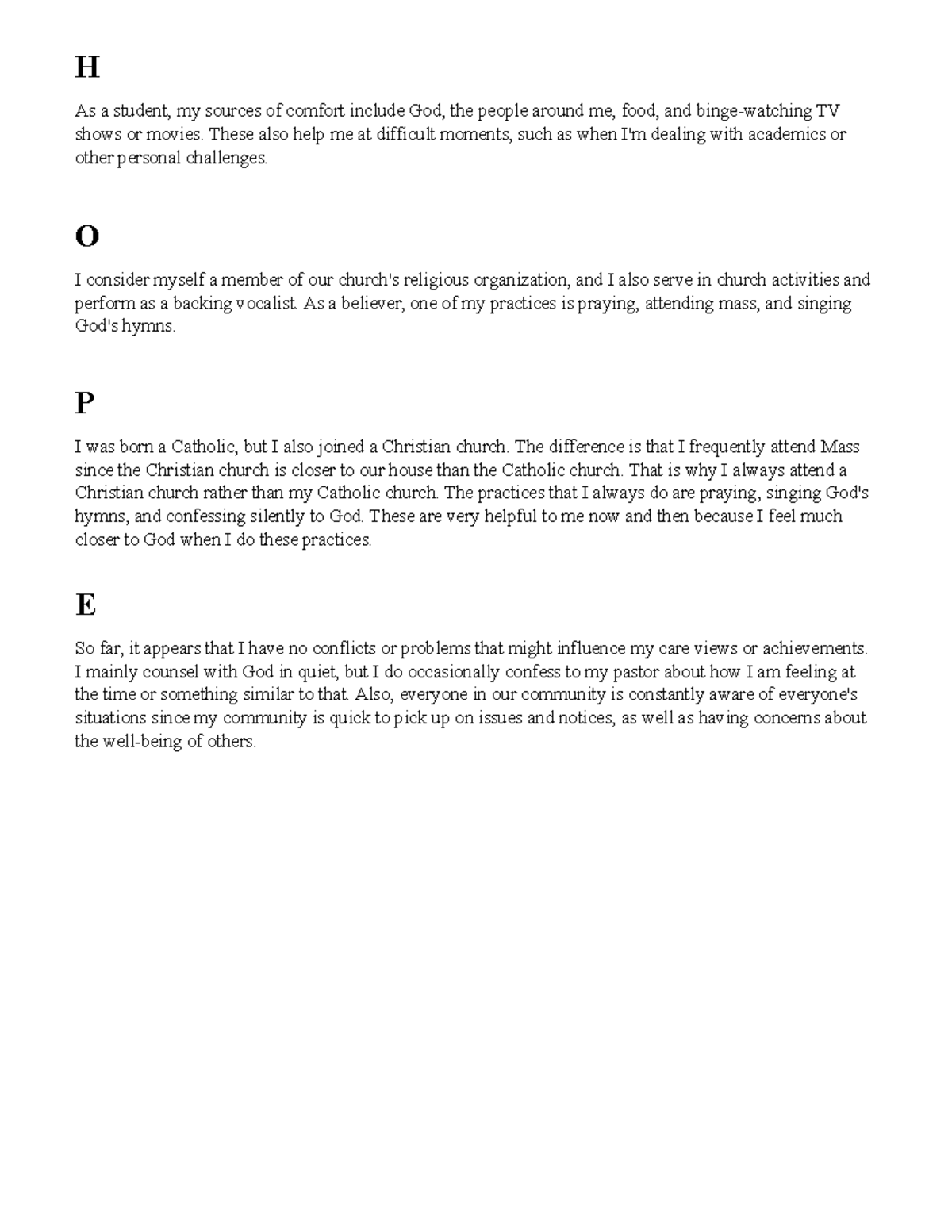 HOPE Assessment - Calimlim Jellica - H As a student, my sources of ...