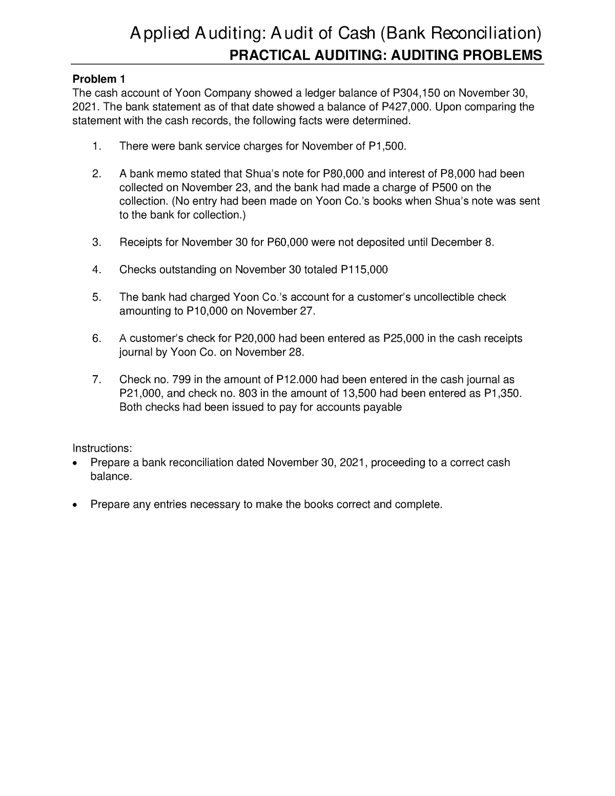 ( Auditing Problems) Audit Of Assets And Liabilitites - PRACTICAL ...