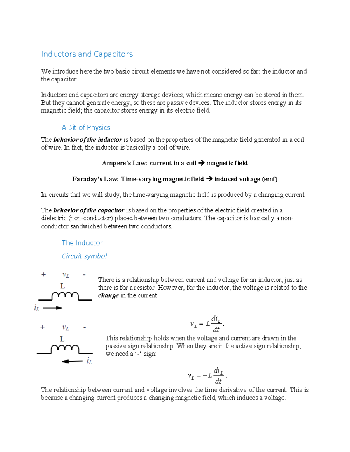Notes - Inductors and Capacitors We introduce here the two basic ...