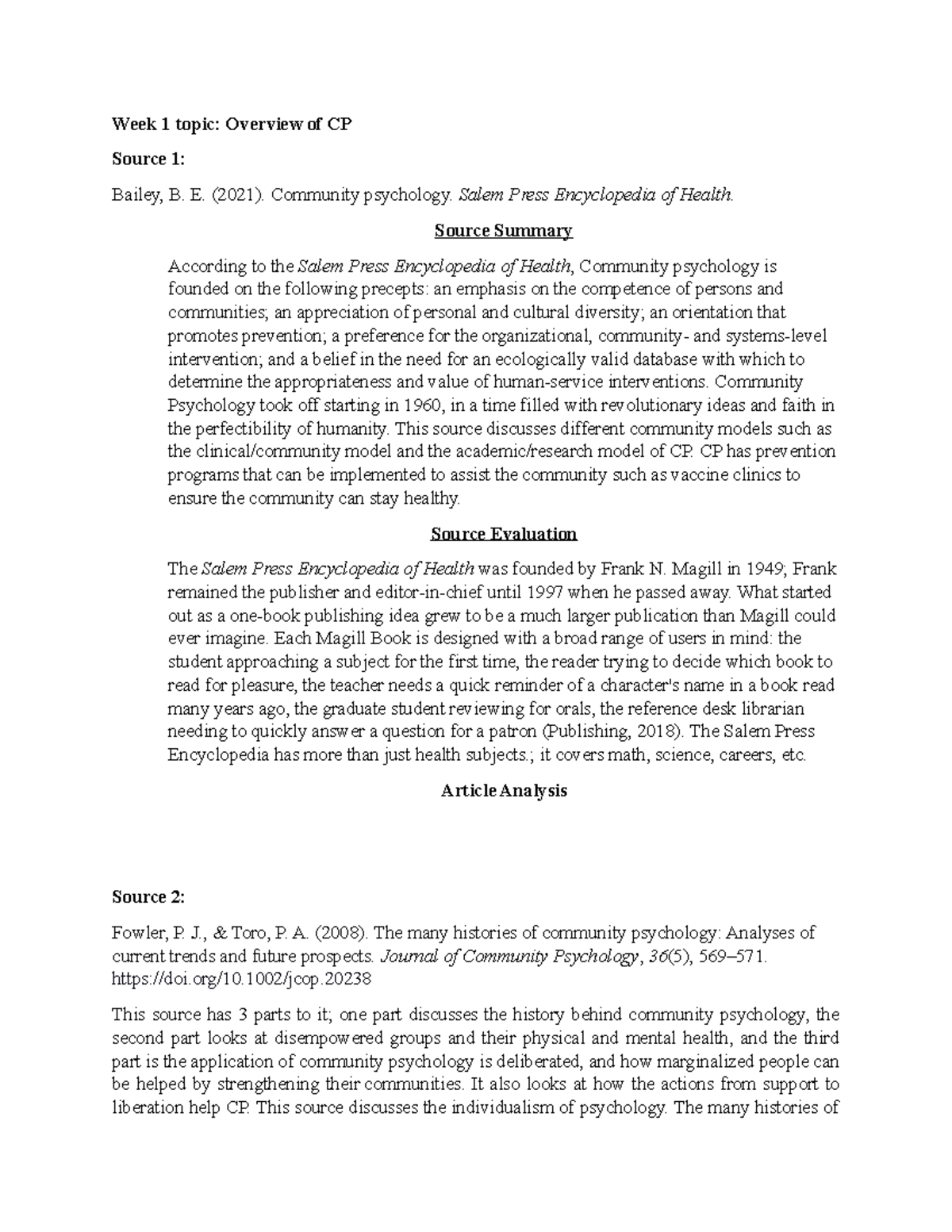 Week 1 AB - 1-2 Annotated Bibliography: Community Psychology—Definition ...