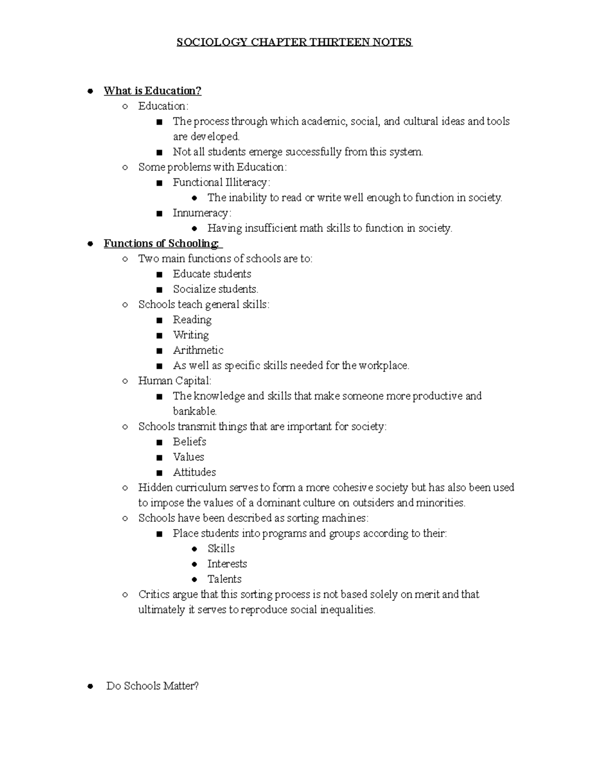Sociology Chapter Thirteen Notes - SOCIOLOGY CHAPTER THIRTEEN NOTES ...