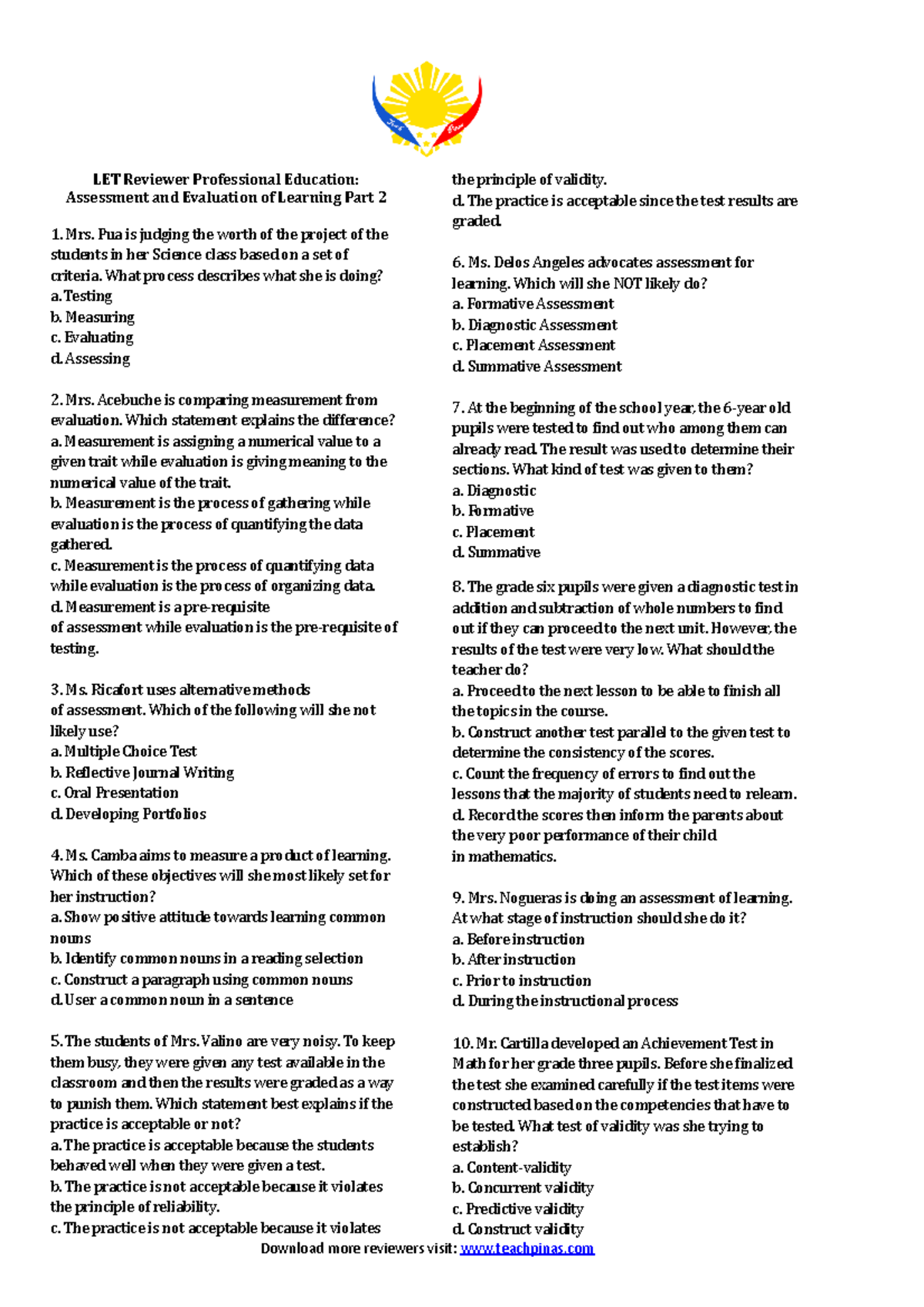 Assessment and Evaluation of Learning Part 2 - LET Reviewer ...