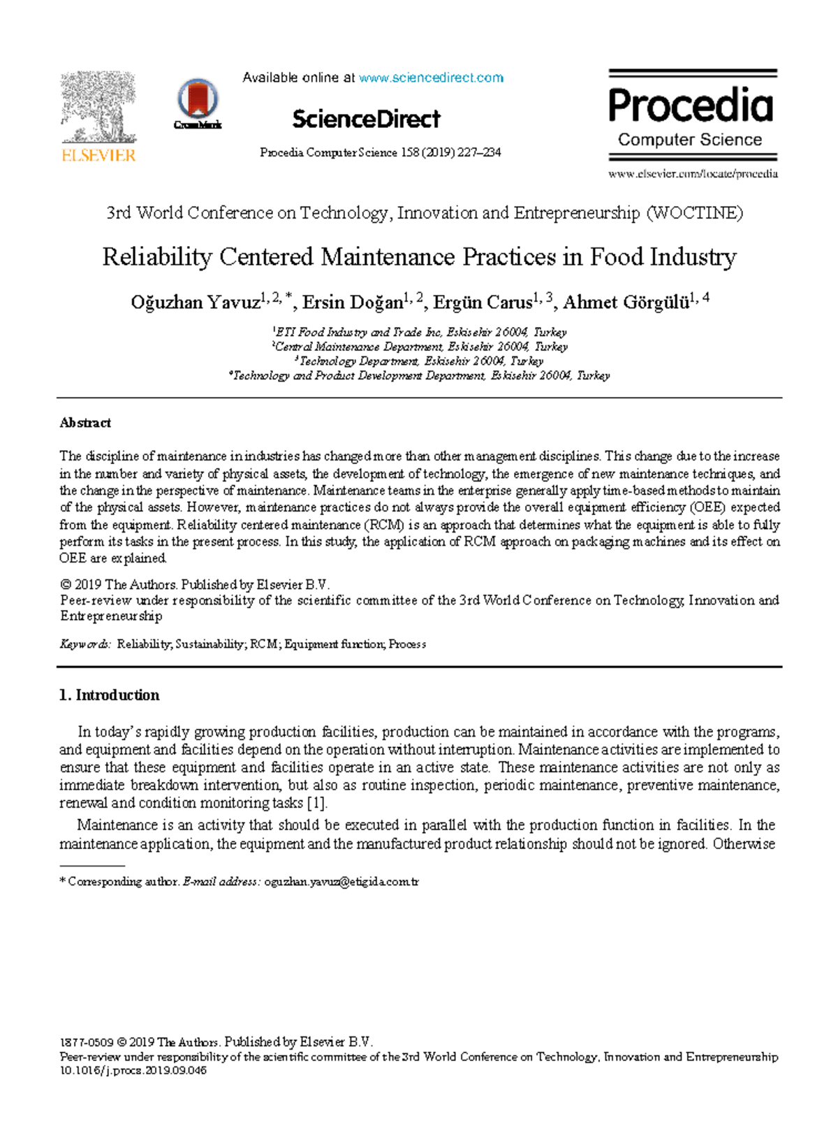 Reliability Centered Maintenance Practices in Food Industry - 2019 ...