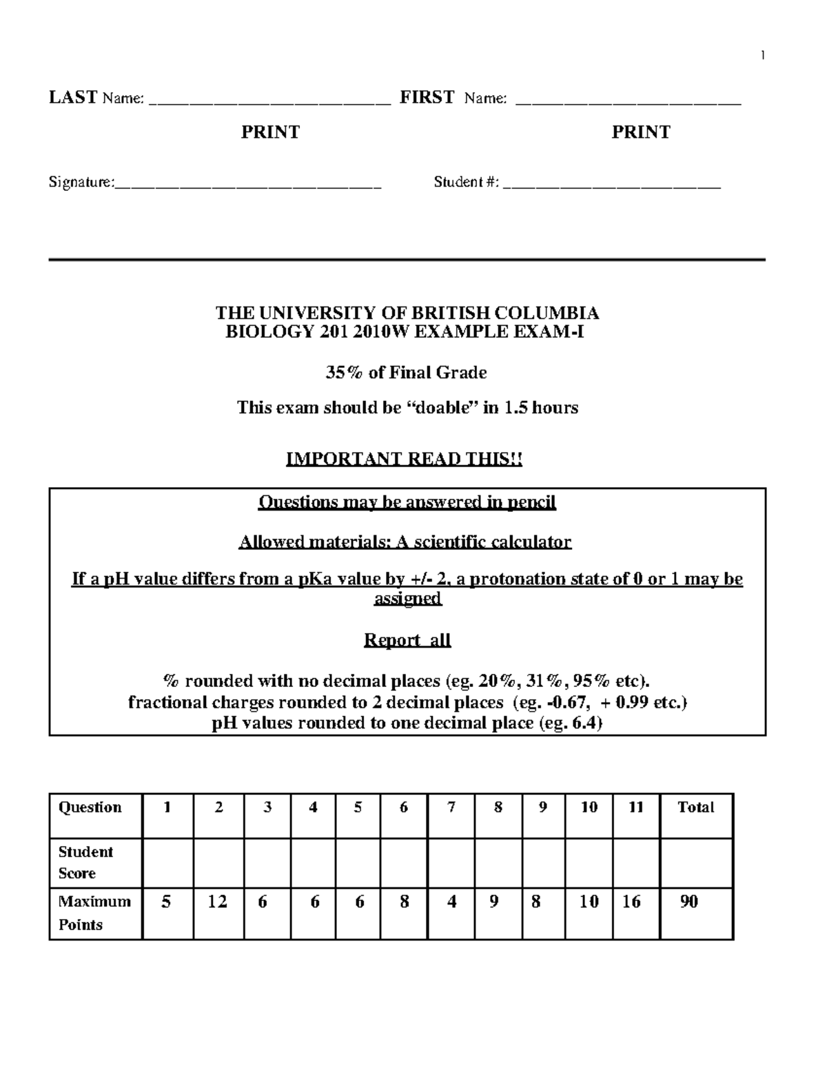 Sample/practice exam 2016, questions - 1 LAST Name ...