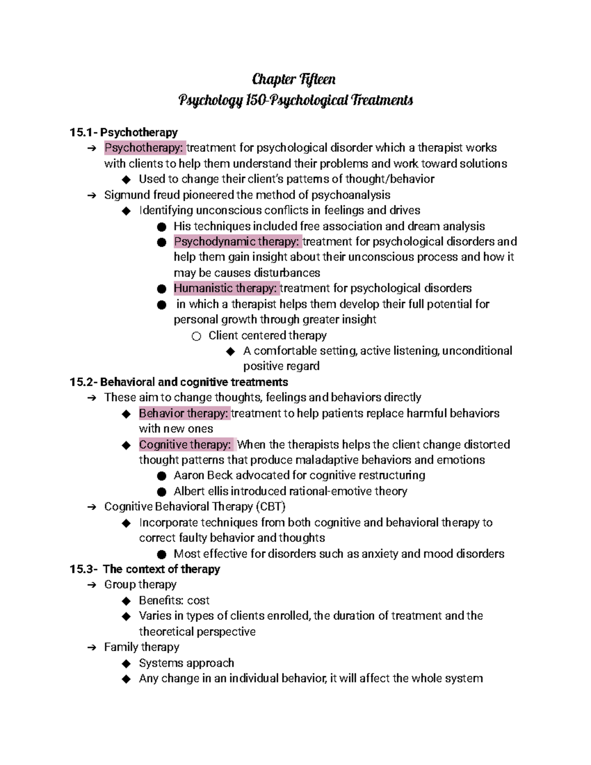 Chapter Fifteen-Psych Notes - Chapter Fifteen Psychology 150 ...