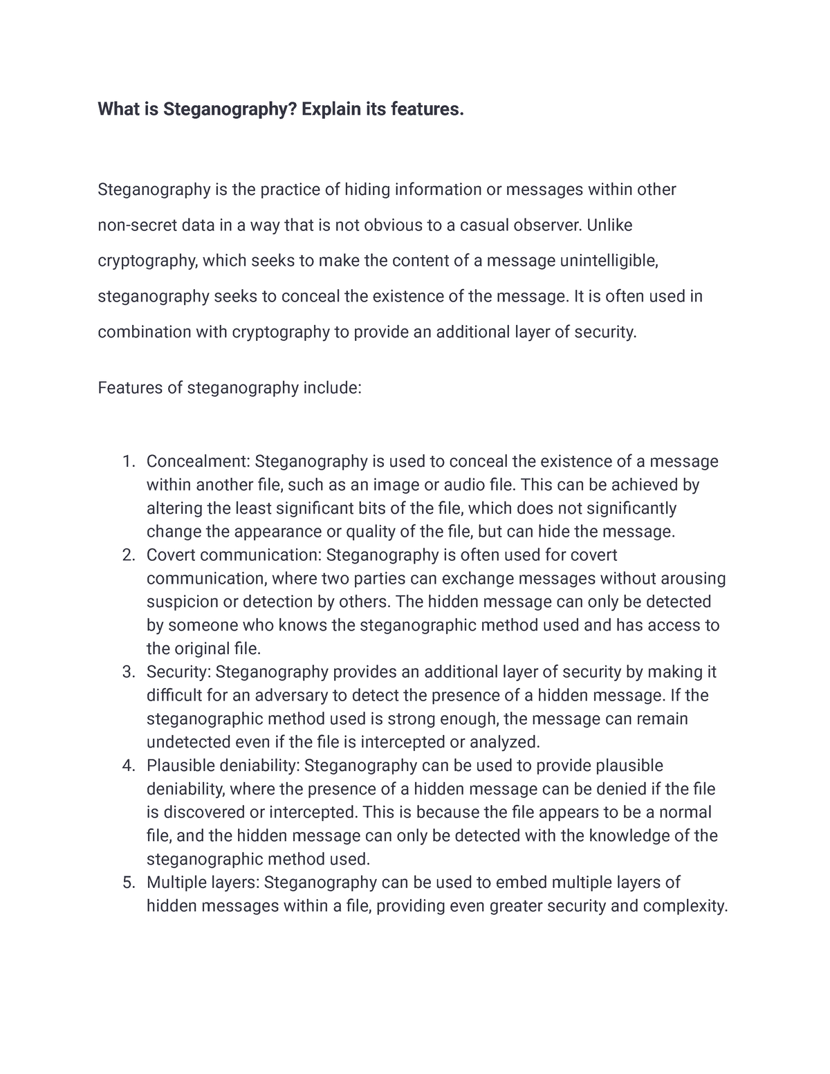 What Is Steganography Explain Its Features Steganography Is The Practice Of Hiding Information 