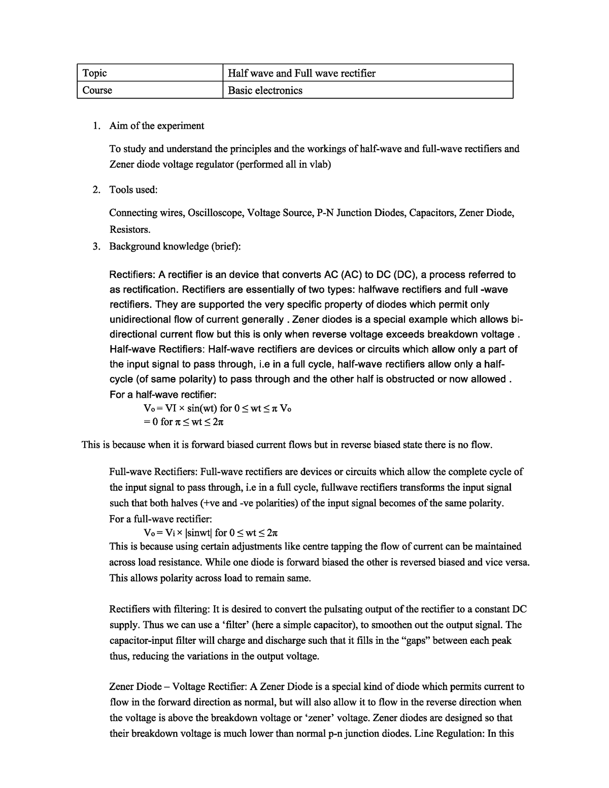 Half Wave And Full Wave Rectifier Basic Electronics(EC21101) - Basic ...