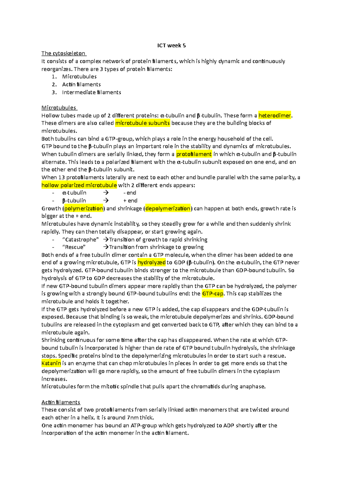 ICT week 5 - Samenvatting ICT week 5 - ICT week 5 The cytoskeleton It ...