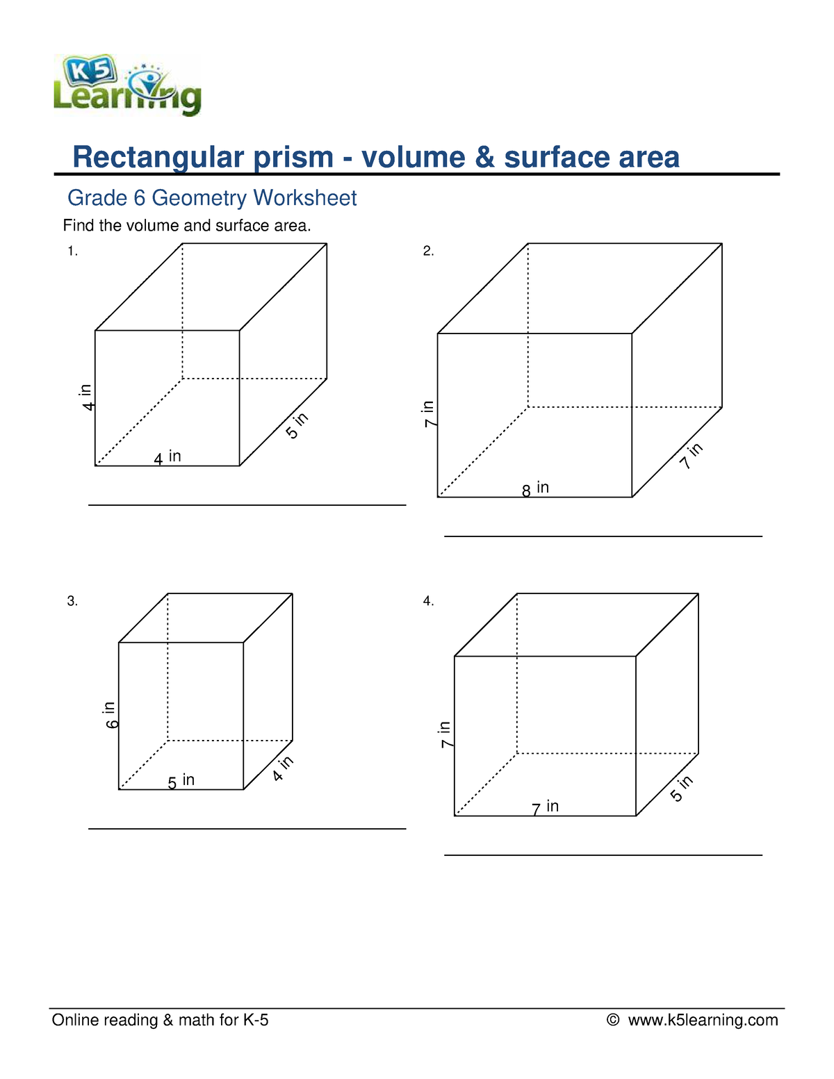 Grade 6 rectangular prism volume surface area c - Online reading & math ...