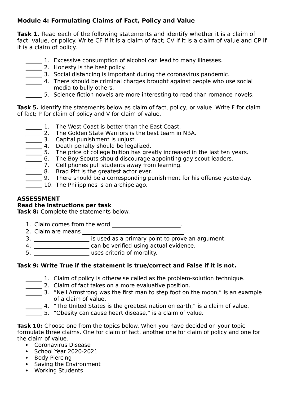 Claim Fact Policy And Value