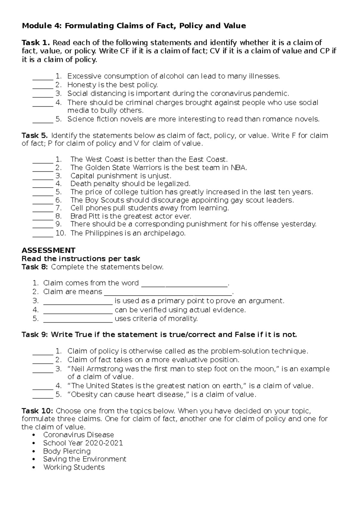 English 10 2nd Quarter C2 Module 4 Formulating Claims Of Fact 