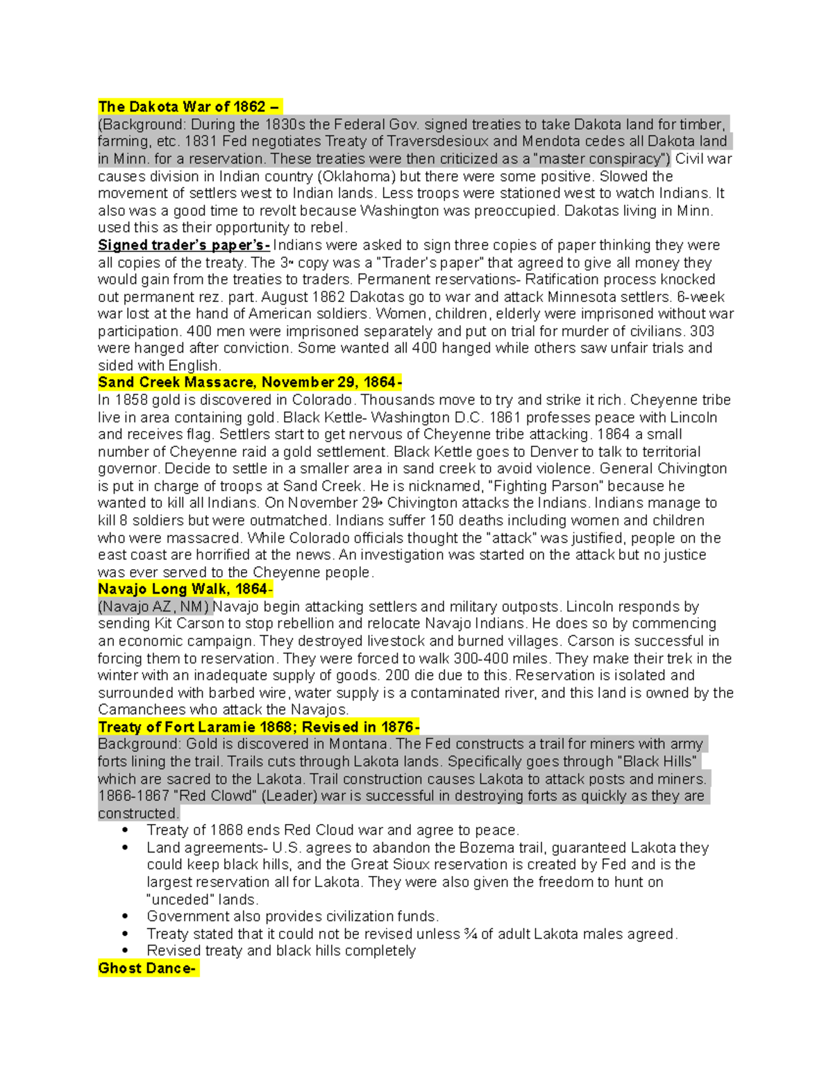 His 104 - Lecture notes final exam review - The Dakota War of 1862 ...