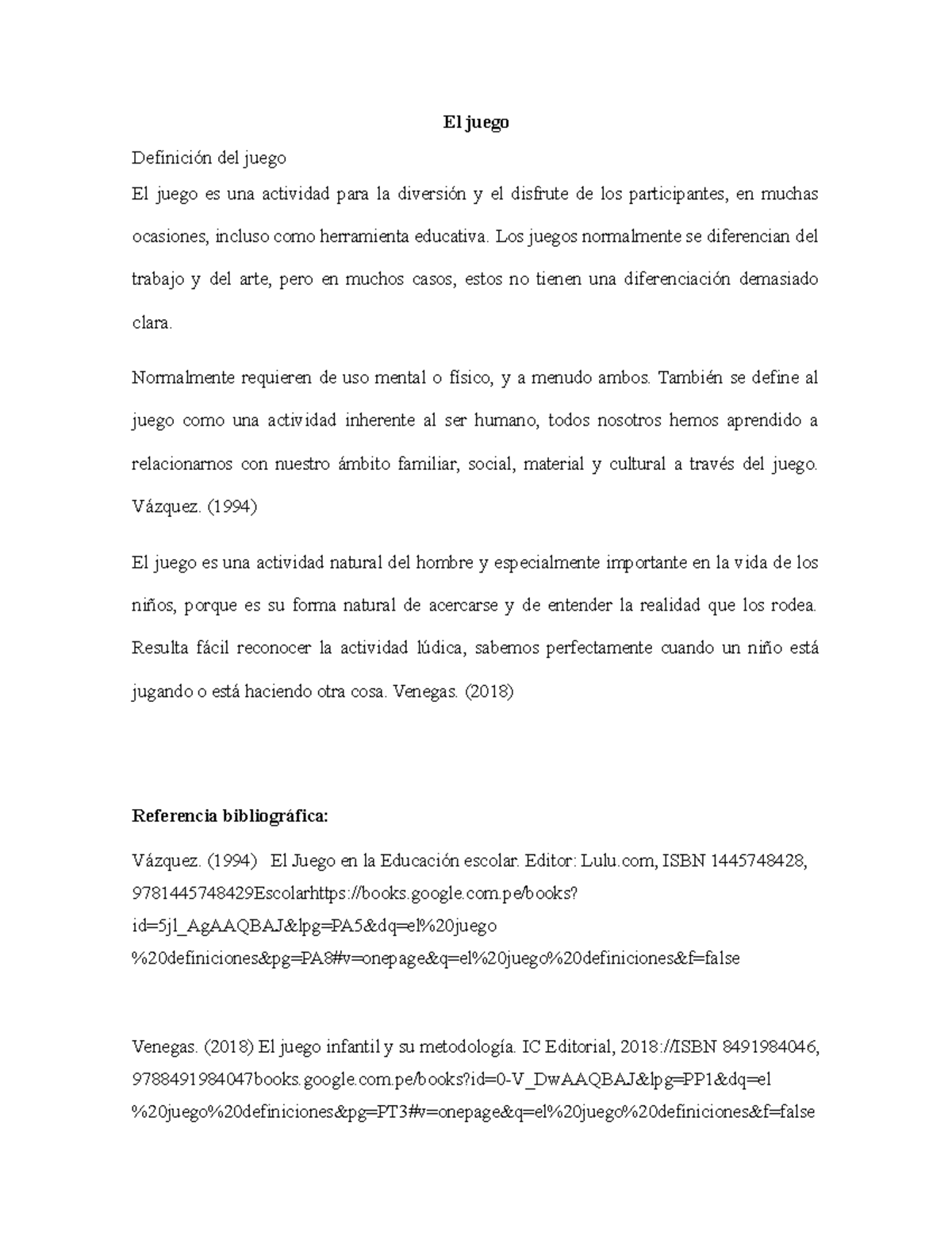 El juego xxxxx El juego Definición del juego El juego es una