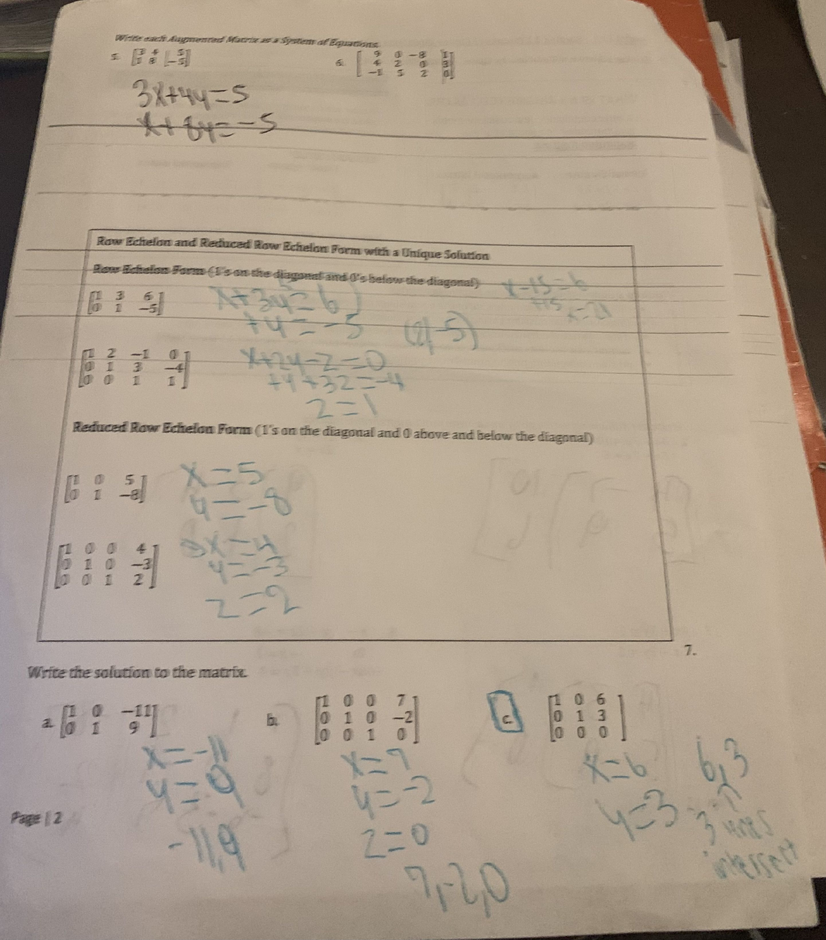 Row Echelon and Reduced row echelon form with a unique solution - MATH ...