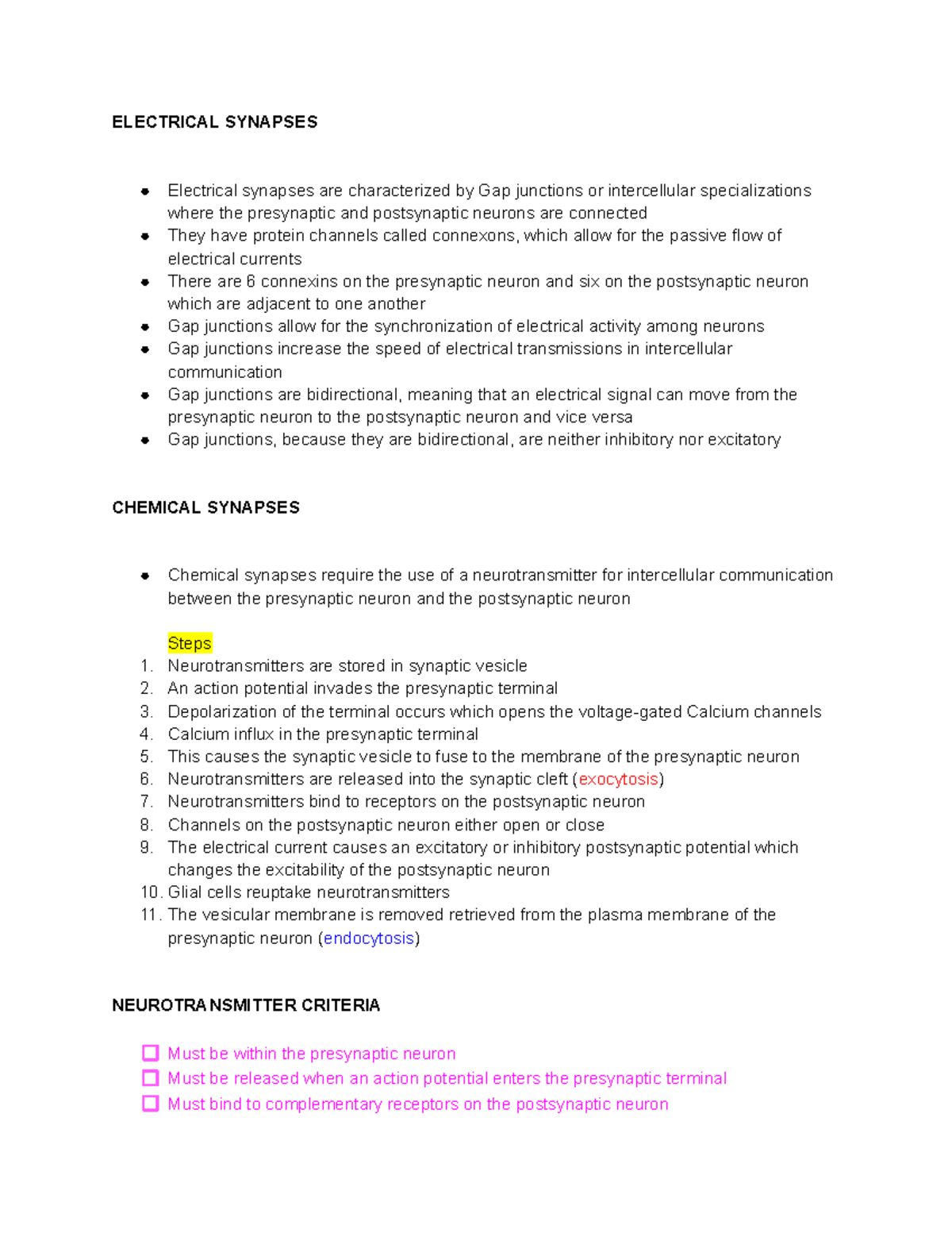 Lecture 4 Notes ELECTRICAL SYNAPSES Electrical synapses are