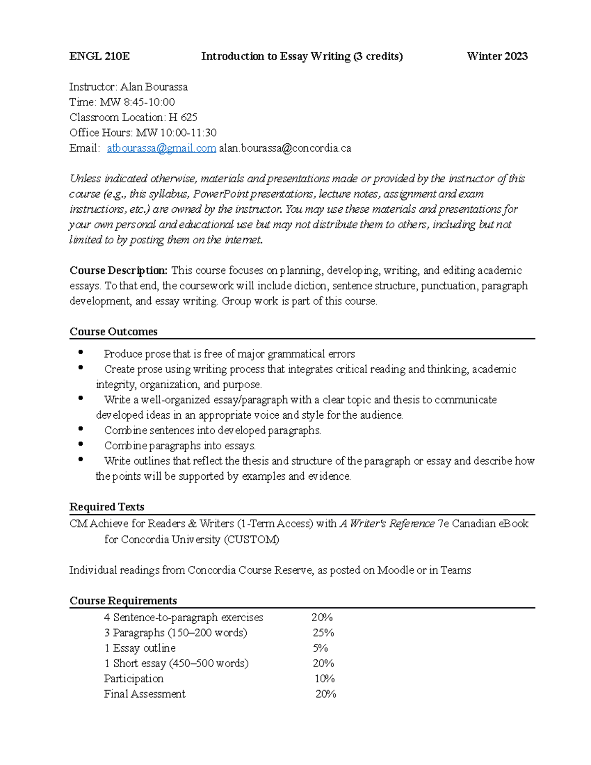 ENGL 210 E Winter 2023 - Outline ENGL 210 - ENGL 210E Introduction to ...