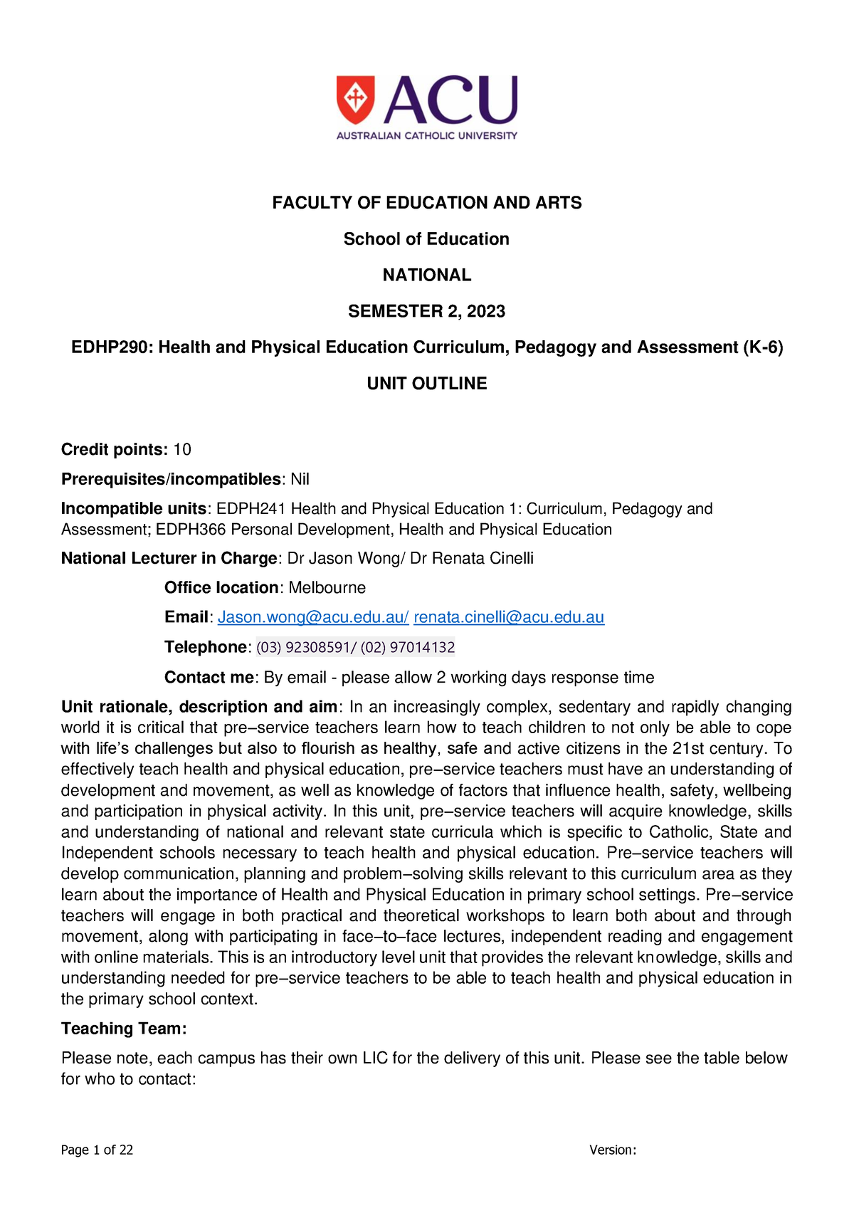 EDHP290 Online EUOL - Outlines - FACULTY OF EDUCATION AND ARTS School ...