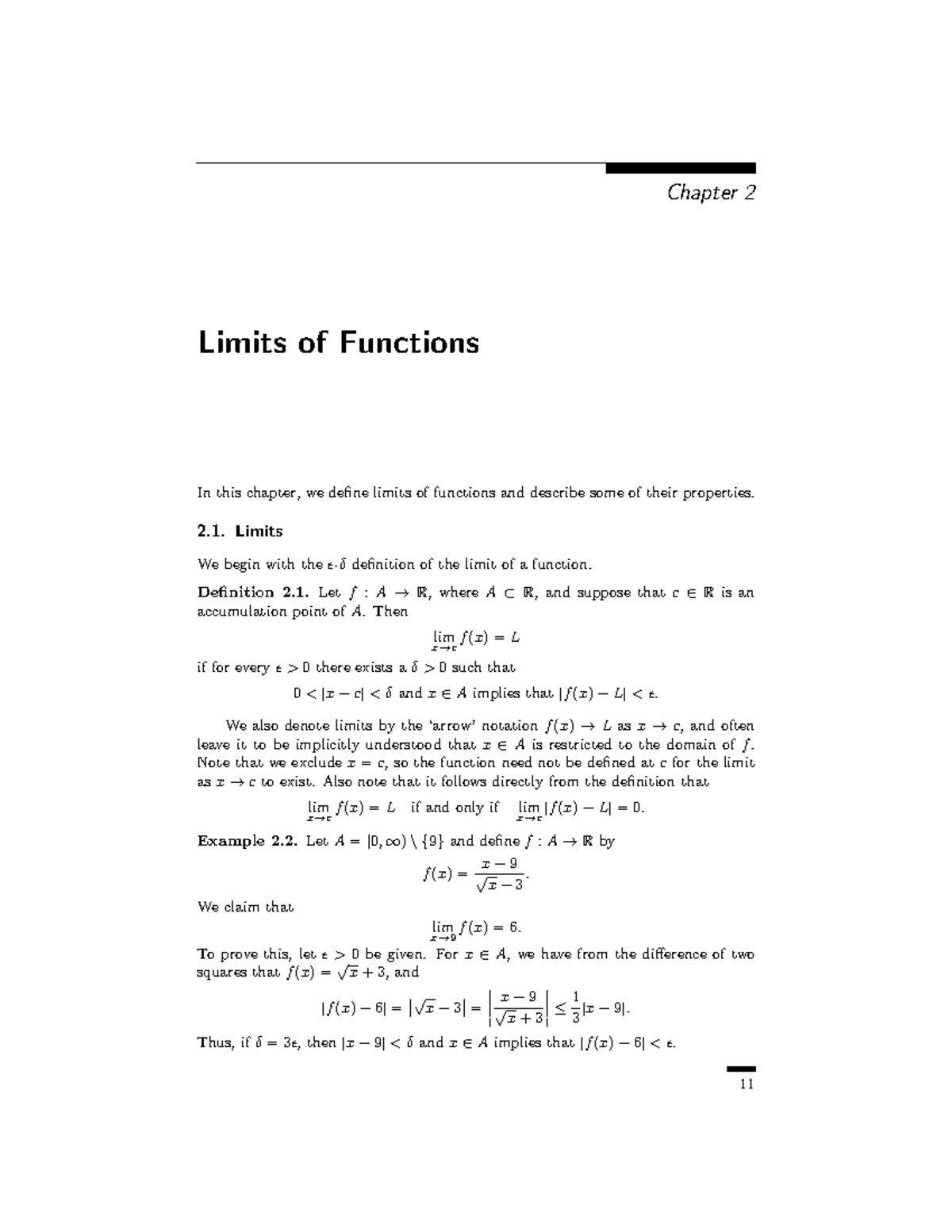 WEEK 3 - Limits OF Functionss - Chapter 2 Limits of Functions In this ...