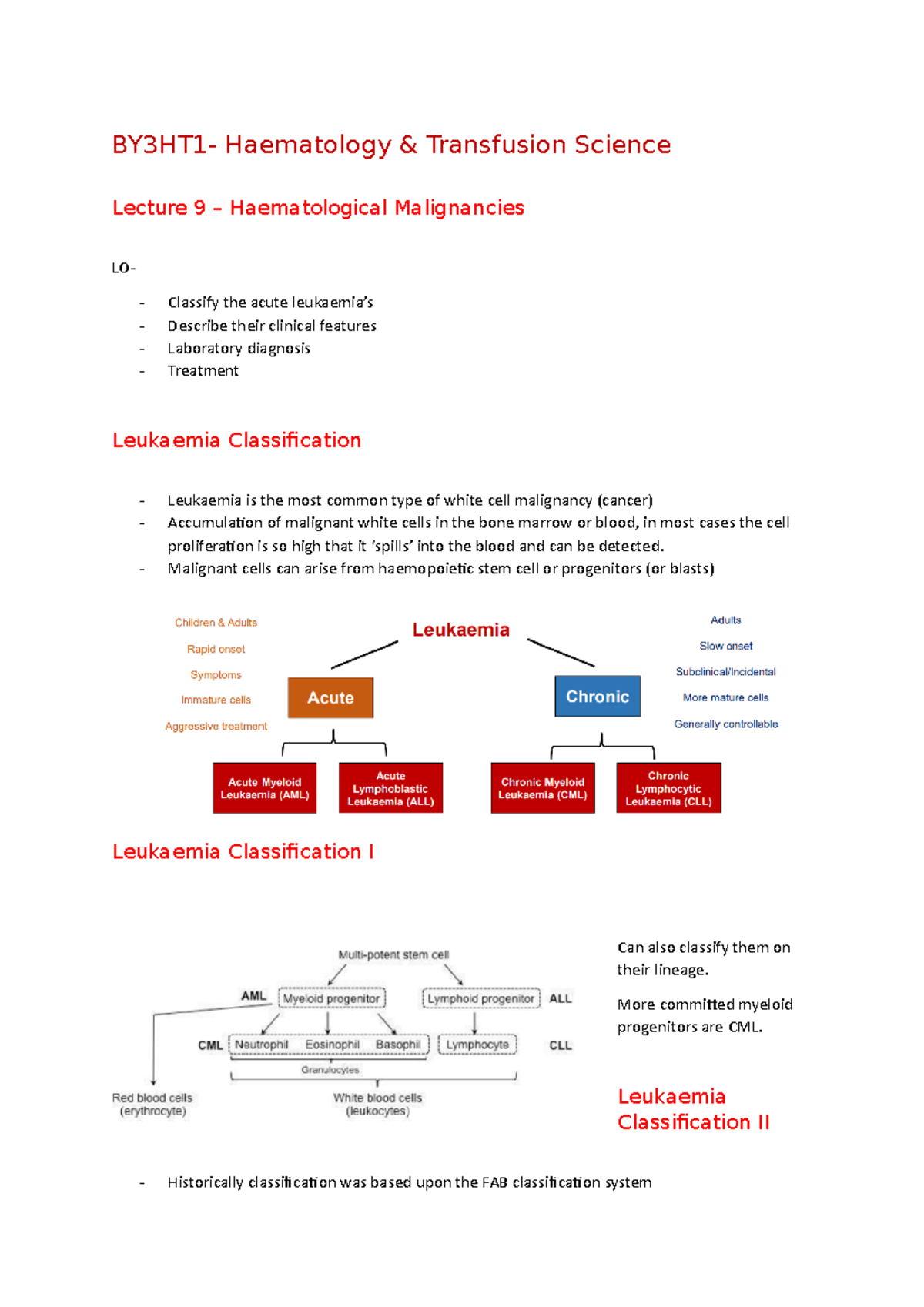 Lecture 9 - Haematological Malignancies - BY3HT1- Haematology ...