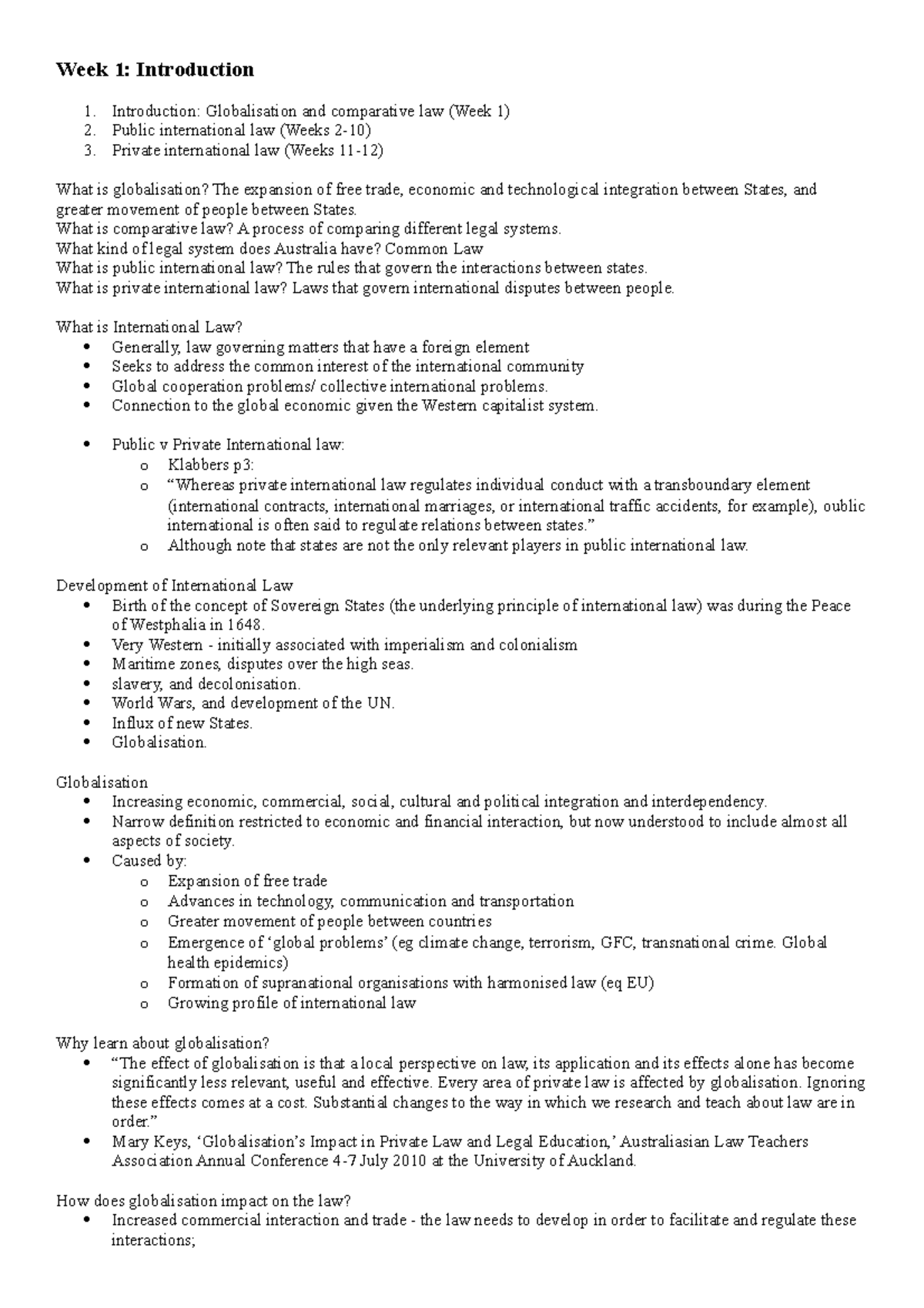 LLB141 Exam Notes - Week 1: Introduction Introduction: Globalisation ...