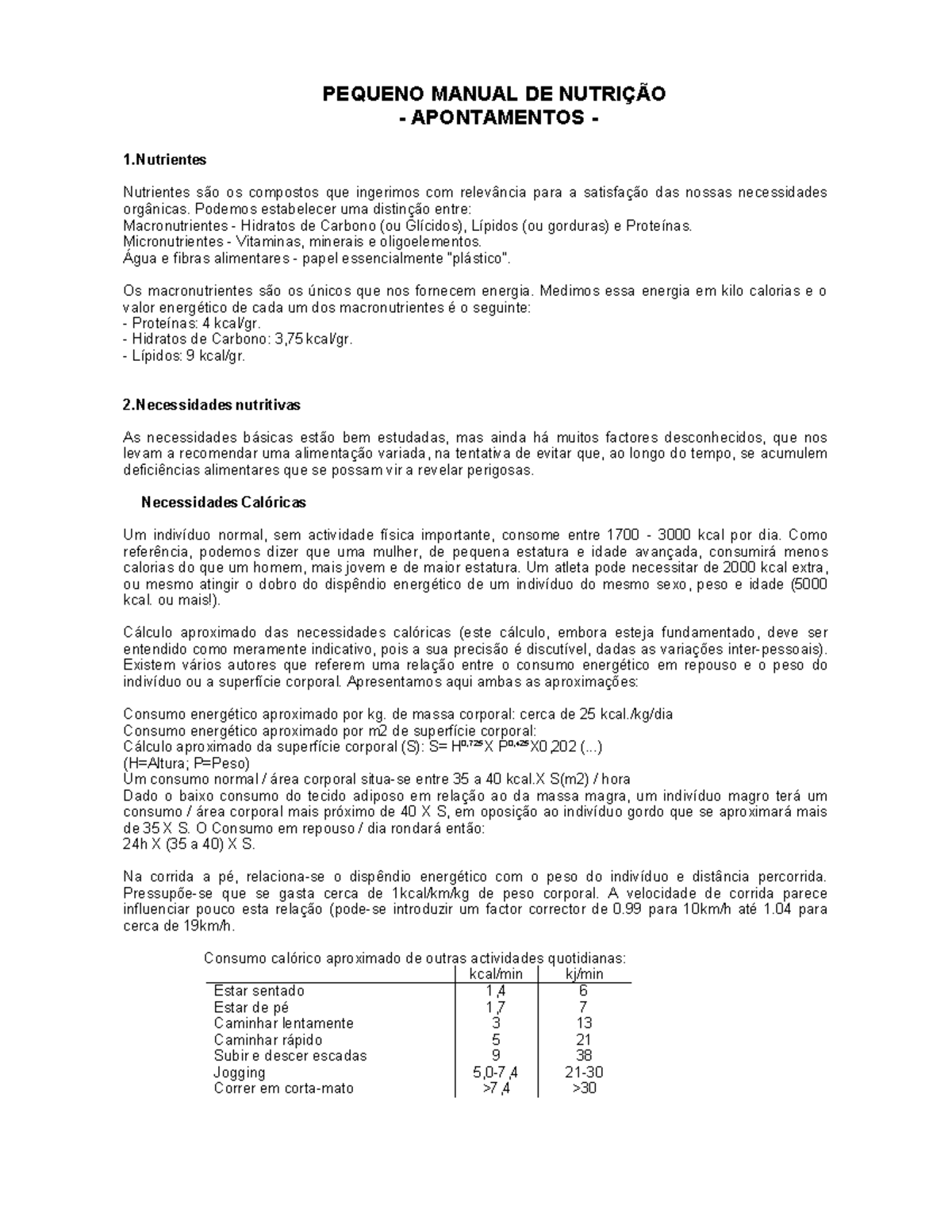 Conceito DE Nutrição 1 - Anotações - PEQUENO MANUAL DE NUTRIÇÃO ...