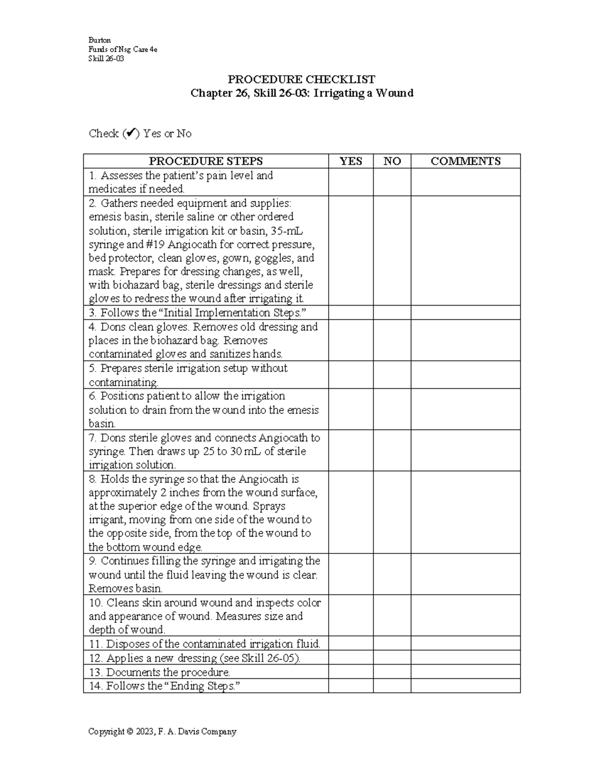 Skill 26-03 - Irrigating a Wound - Burton Funds of Nsg Care 4e Skill 26 ...