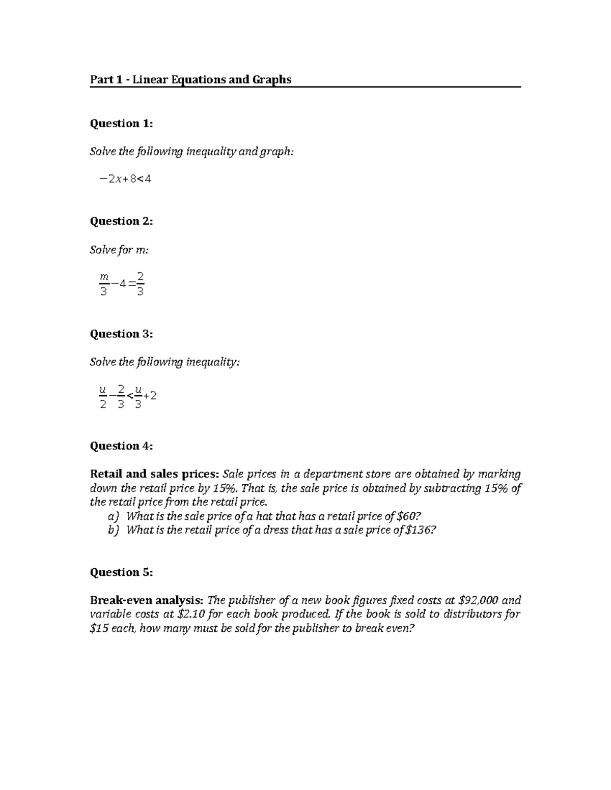 Lecture 1 - Exercises - notes - Part 1 - Linear Equations and Graphs ...