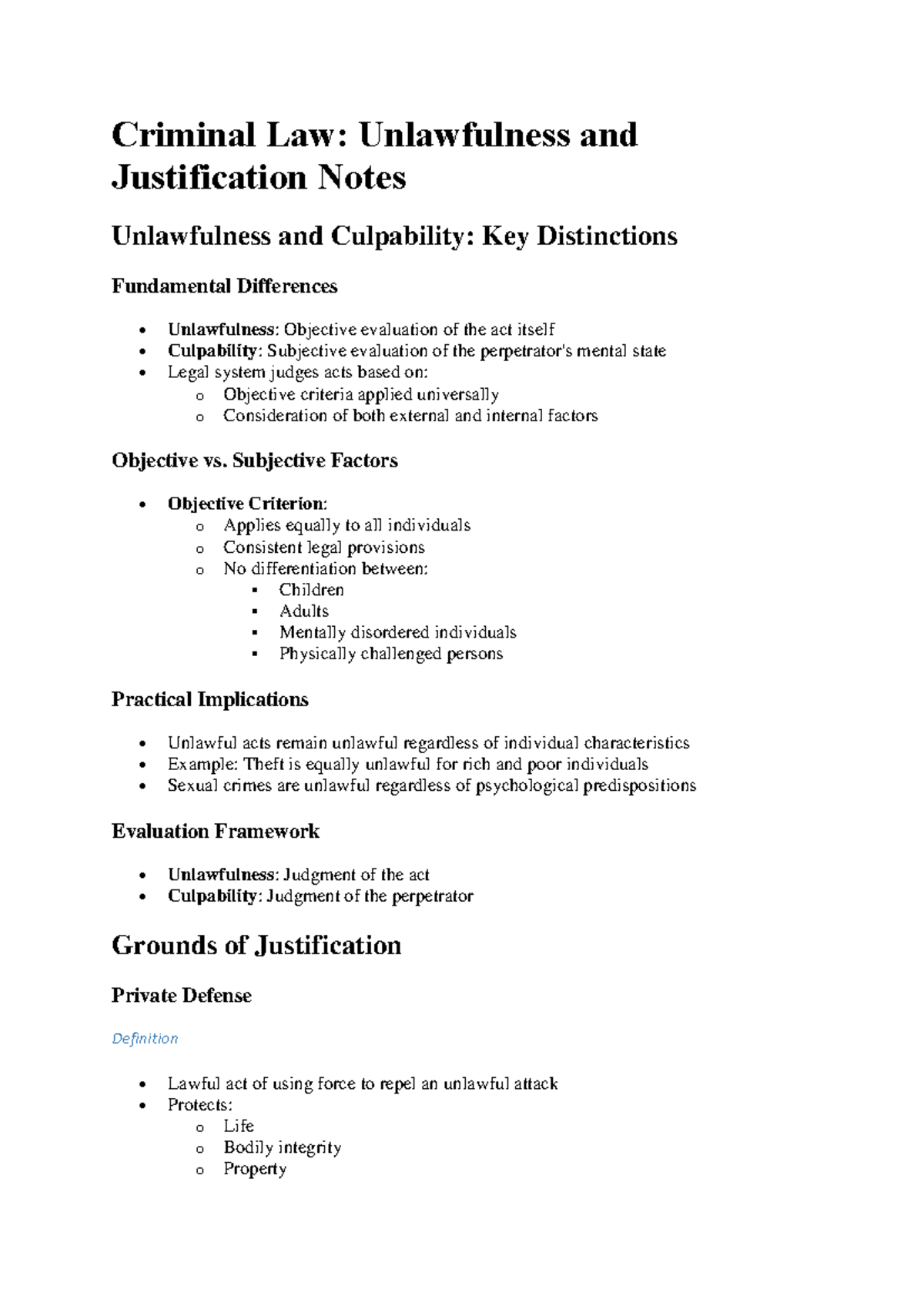 Crw 1501 notes studoc - deep dive - Criminal Law: Unlawfulness and ...